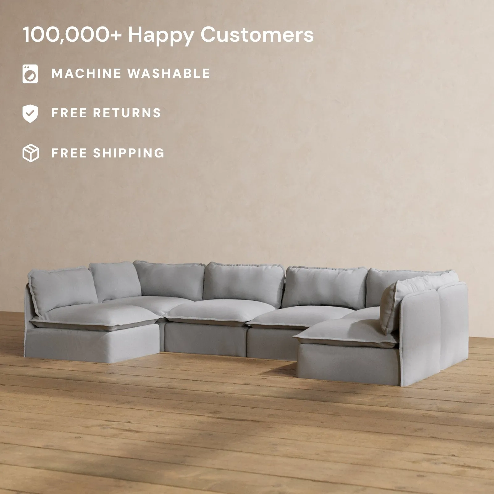 Modular Washable 6-Seater Open-Ends U-Sectional in Pumice | Memorix  Seat | Contour Pillow