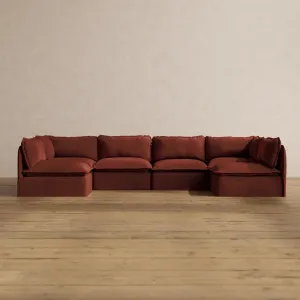 Modular Washable 6-Seater Open-Ends U-Sectional in Rust | Memorix  Seat | Contour Pillow