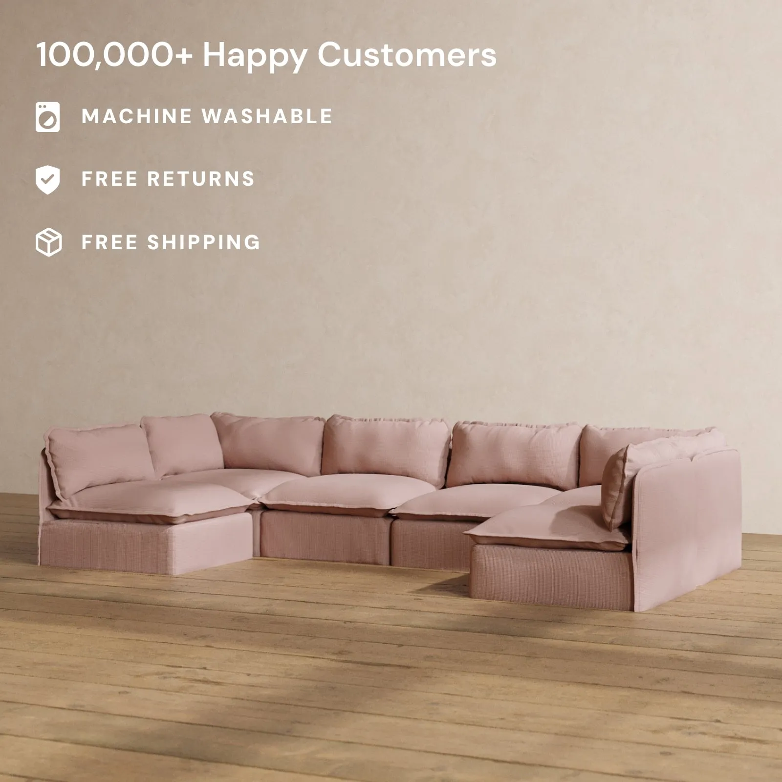 Modular Washable 6-Seater Open-Ends U-Sectional in Sakura | Memorix  Seat | Contour Pillow