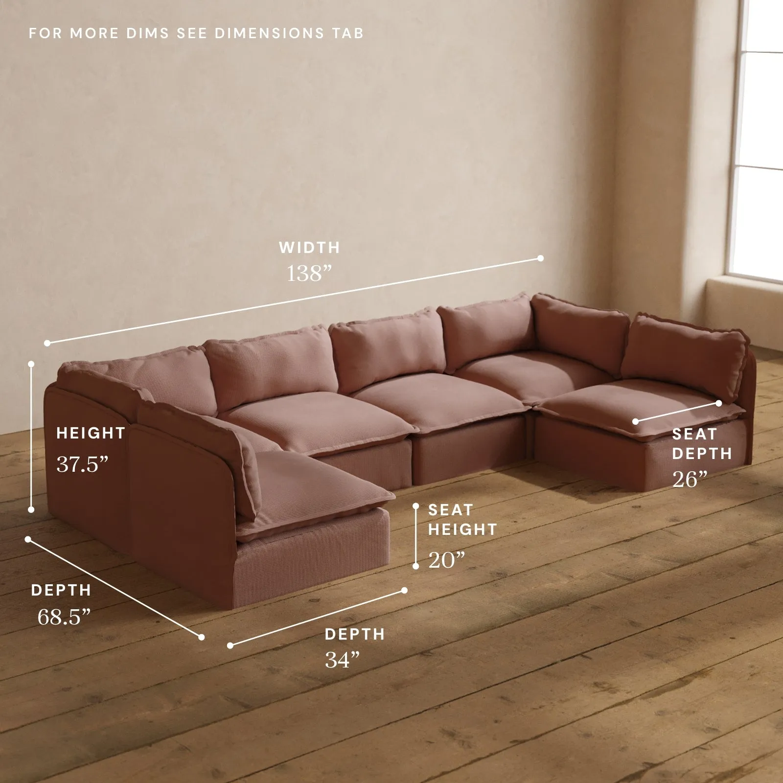 Modular Washable 6-Seater Open-Ends U-Sectional in Sakura | Memorix  Seat | Contour Pillow
