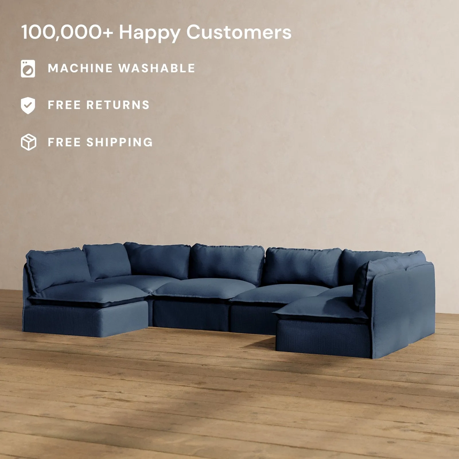 Modular Washable 6-Seater Open-Ends U-Sectional in Sumi | Memorix  Seat | Contour Pillow