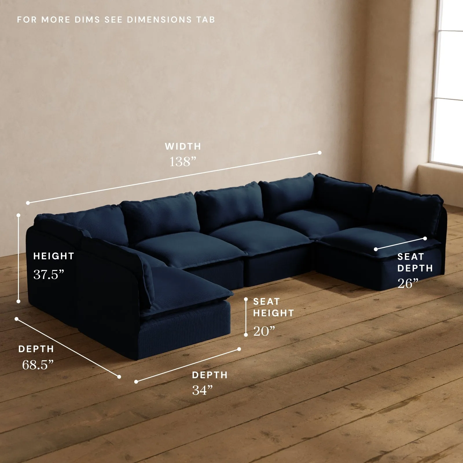 Modular Washable 6-Seater Open-Ends U-Sectional in Sumi | Memorix  Seat | Contour Pillow