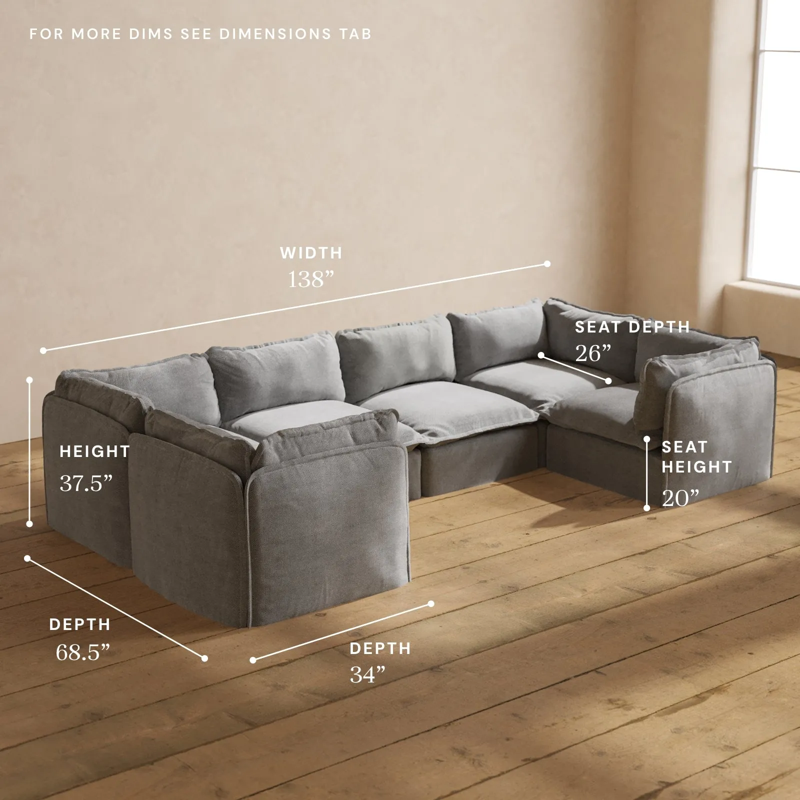 Modular Washable 6-Seater U-Sectional in Ash | Memorix  Seat | Contour Pillow