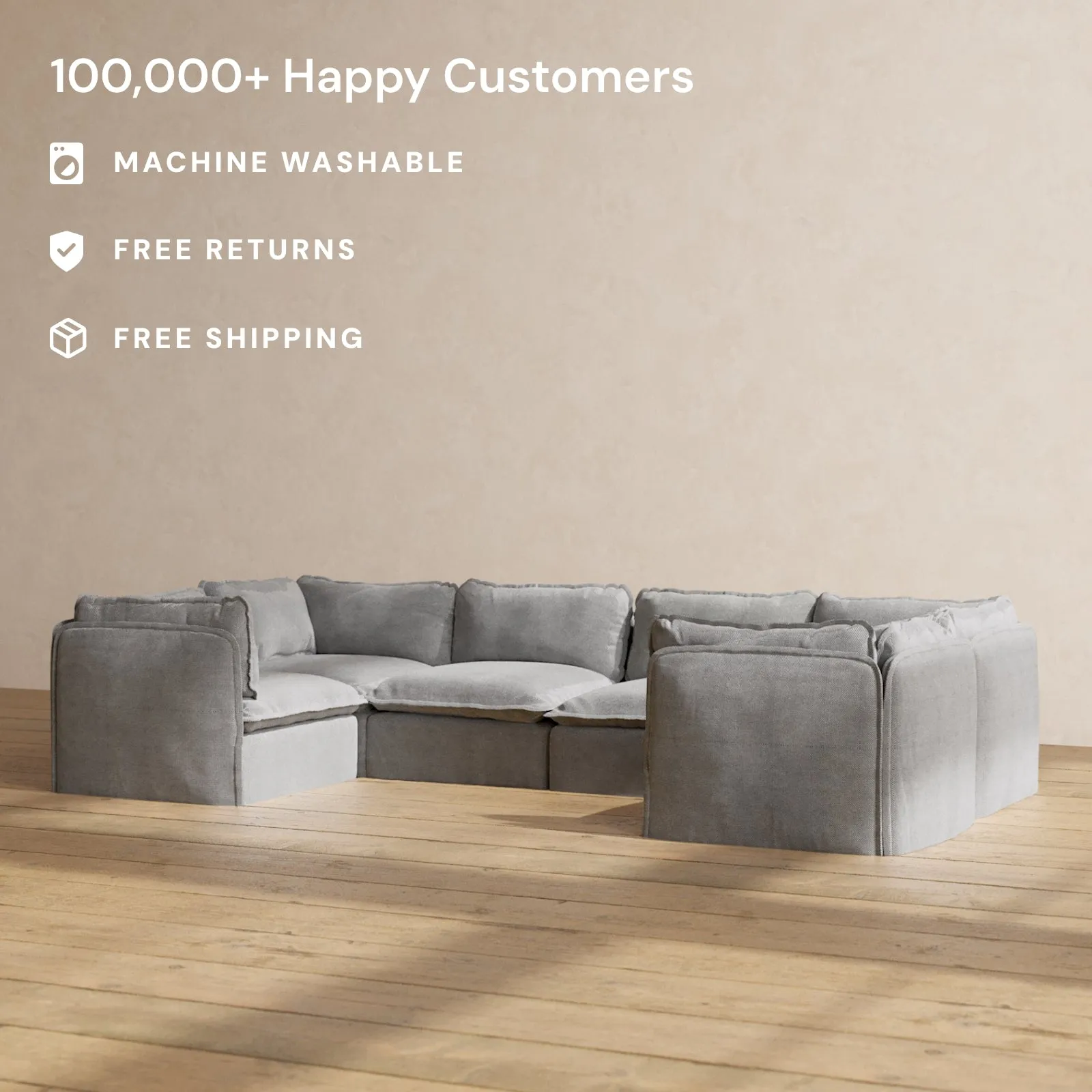 Modular Washable 6-Seater U-Sectional in Ash | Memorix  Seat | Contour Pillow