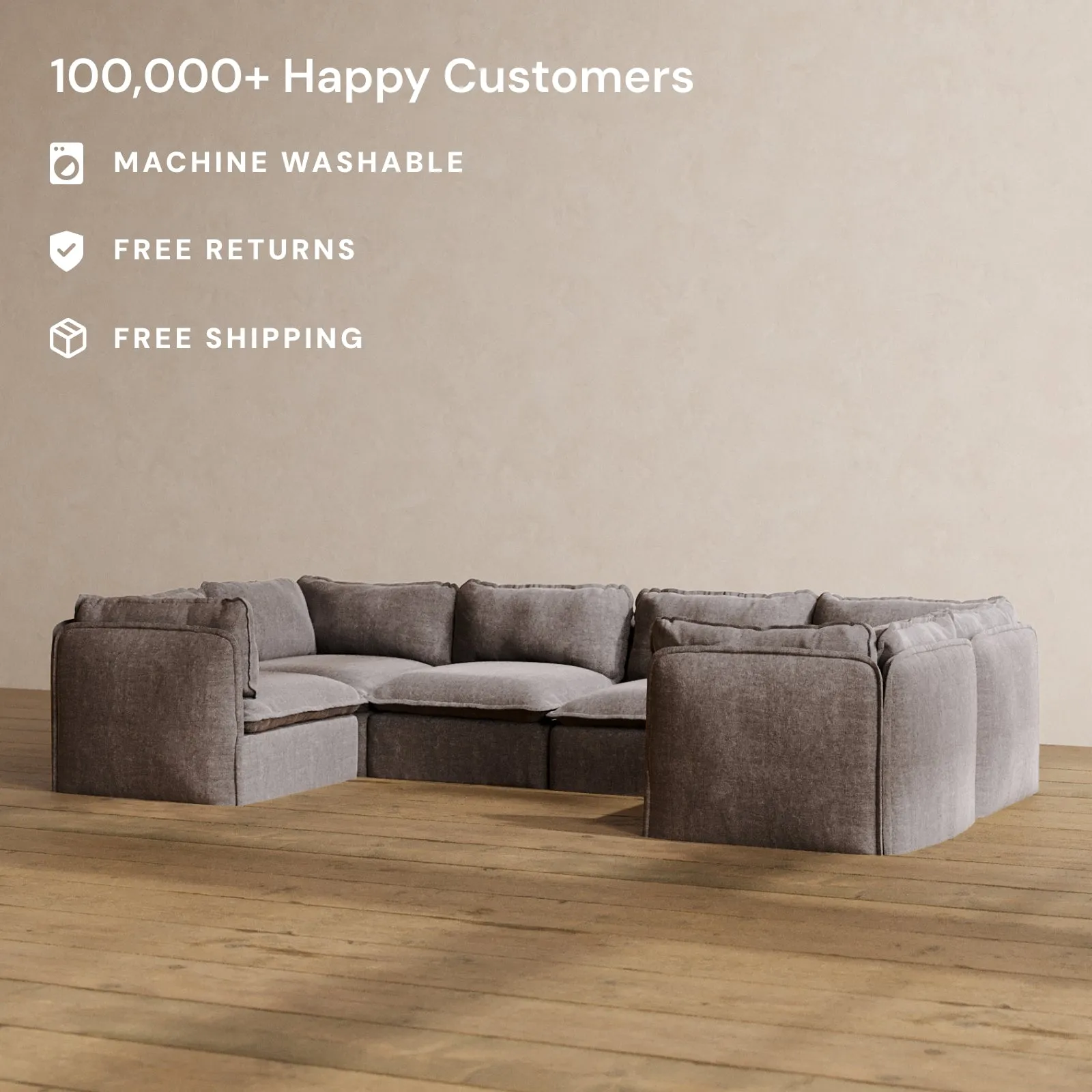 Modular Washable 6-Seater U-Sectional in Caviar | Memorix  Seat | Contour Pillow