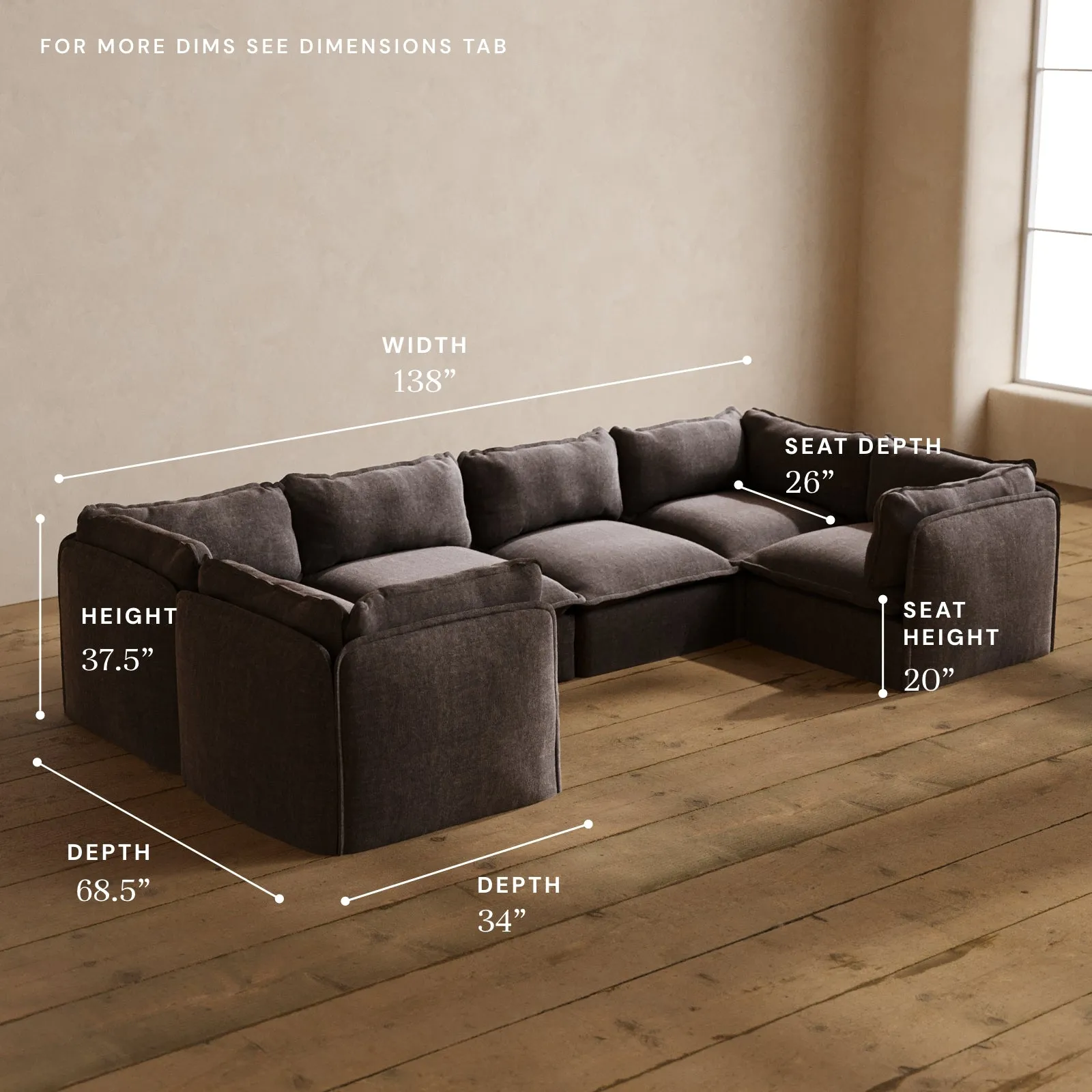 Modular Washable 6-Seater U-Sectional in Caviar | Memorix  Seat | Contour Pillow