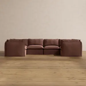 Modular Washable 6-Seater U-Sectional in Chestnut | Deluxe  Seat | Cloud Pillow