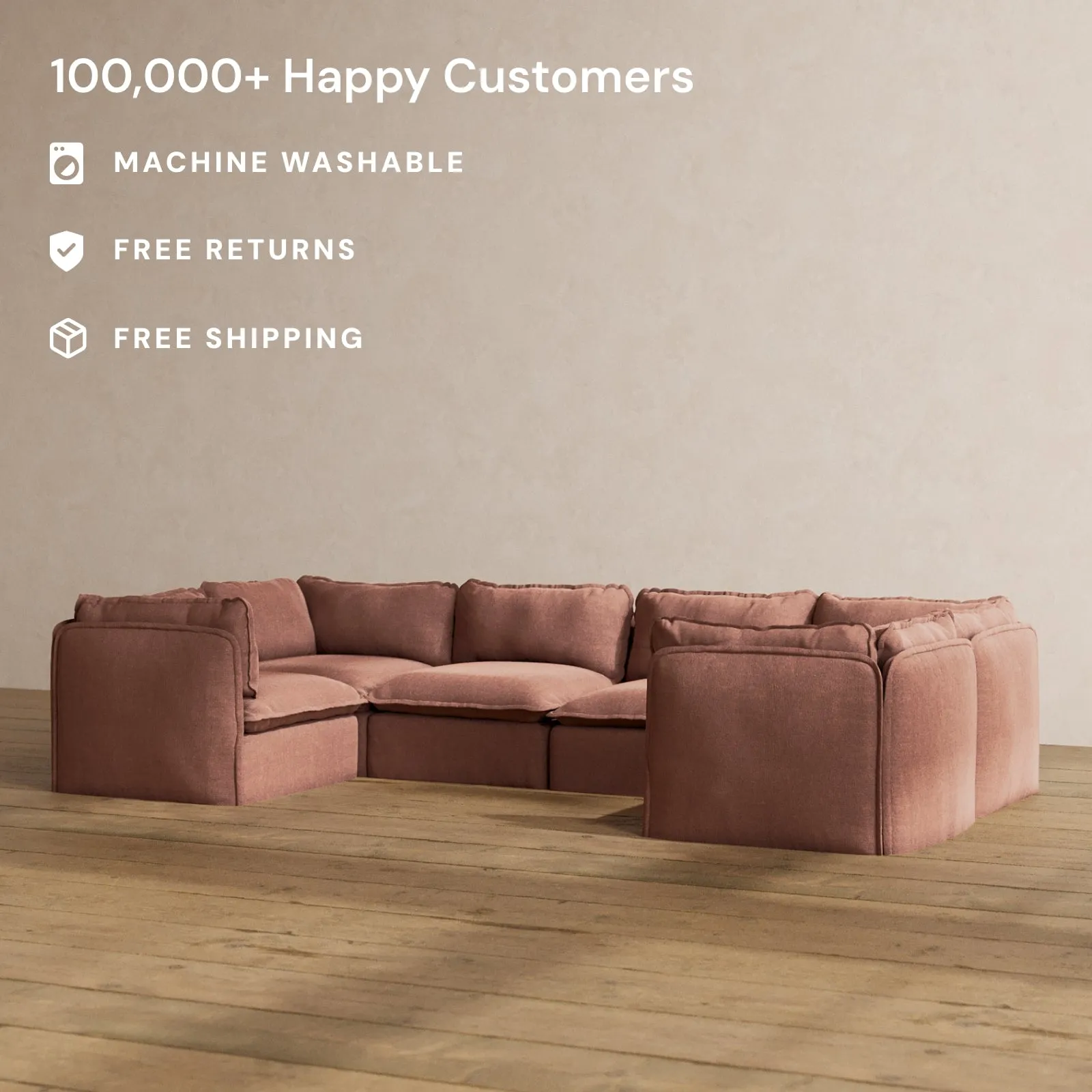 Modular Washable 6-Seater U-Sectional in Chestnut | Memorix  Seat | Contour Pillow