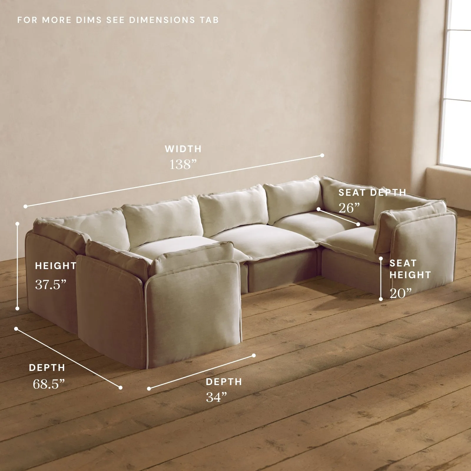 Modular Washable 6-Seater U-Sectional in Coco | Memorix  Seat | Contour Pillow