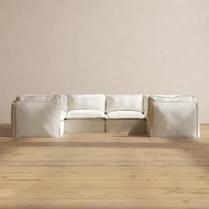Modular Washable 6-Seater U-Sectional in Eggshell | Deluxe  Seat | Cloud Pillow