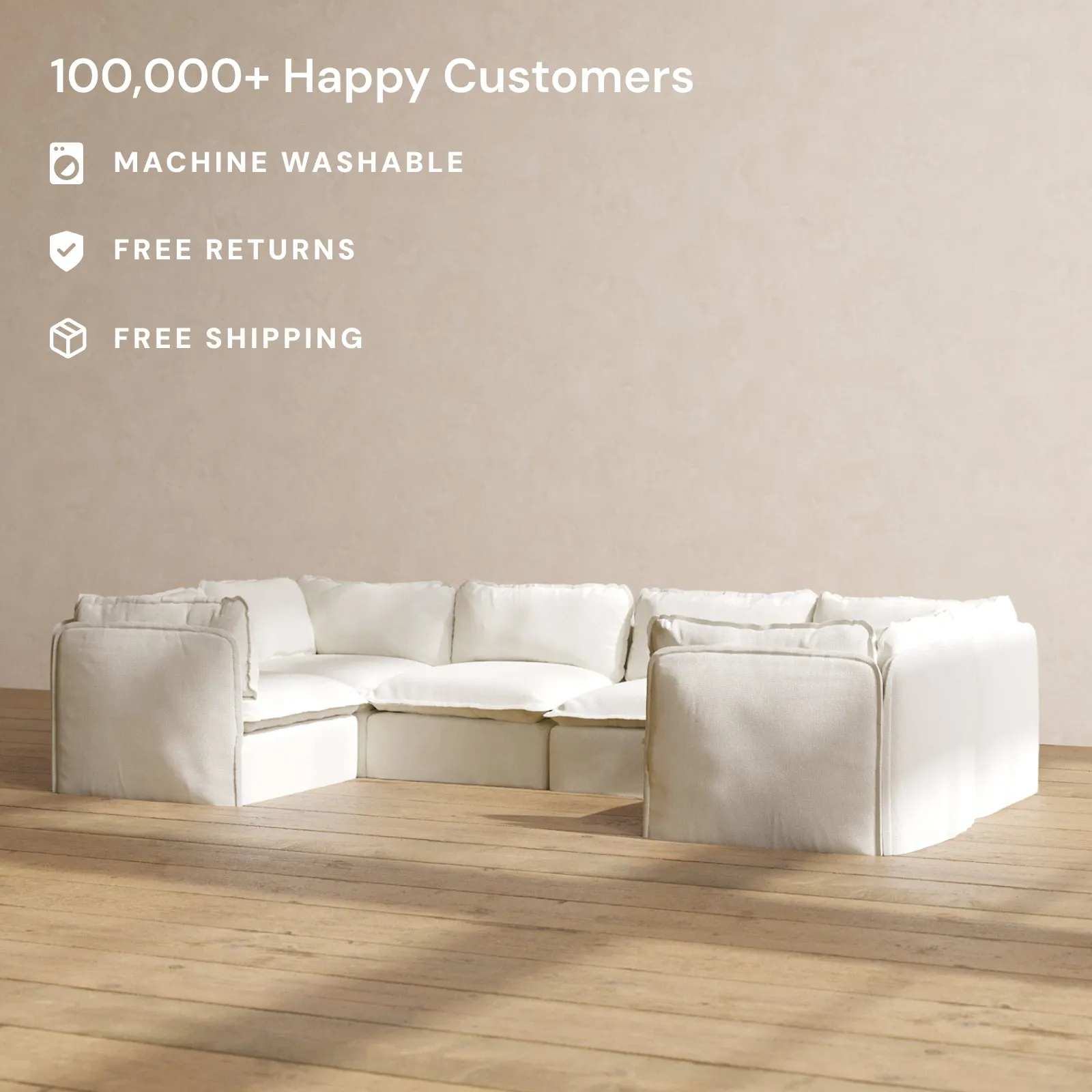 Modular Washable 6-Seater U-Sectional in Eggshell | Memorix  Seat | Contour Pillow