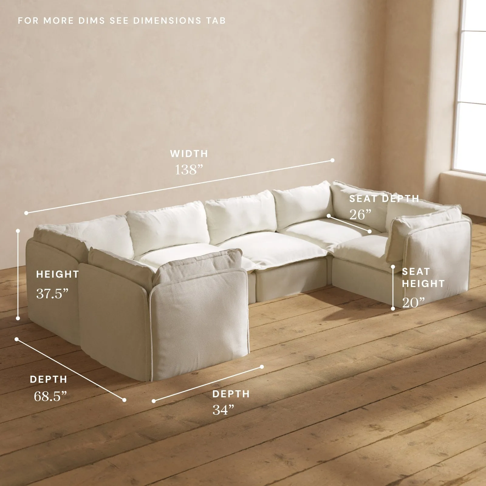 Modular Washable 6-Seater U-Sectional in Eggshell | Memorix  Seat | Contour Pillow