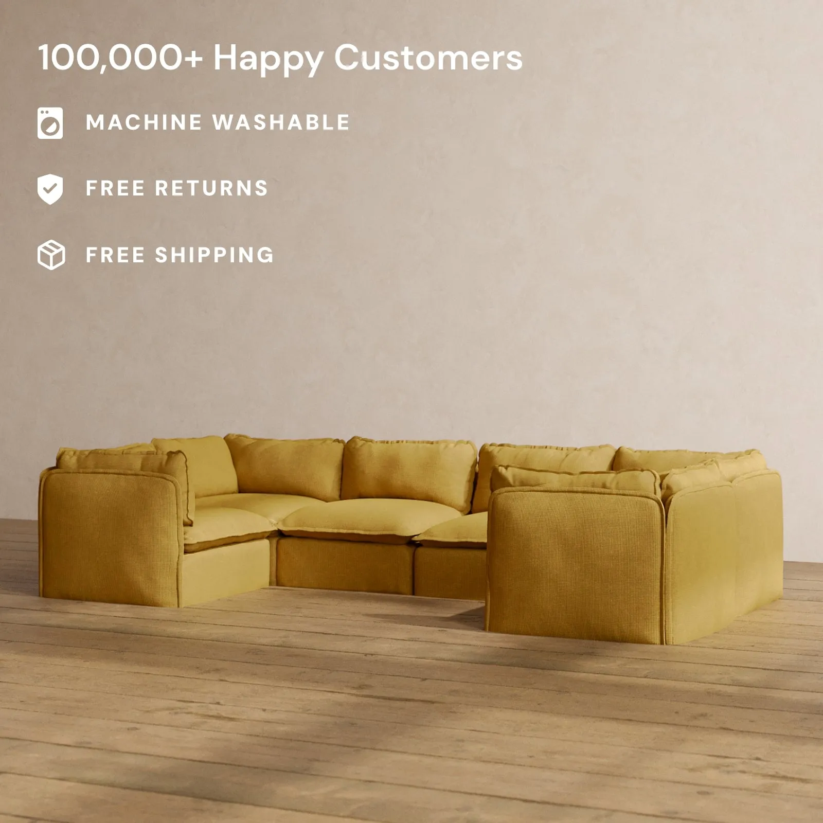 Modular Washable 6-Seater U-Sectional in Kiiro | Memorix  Seat | Contour Pillow