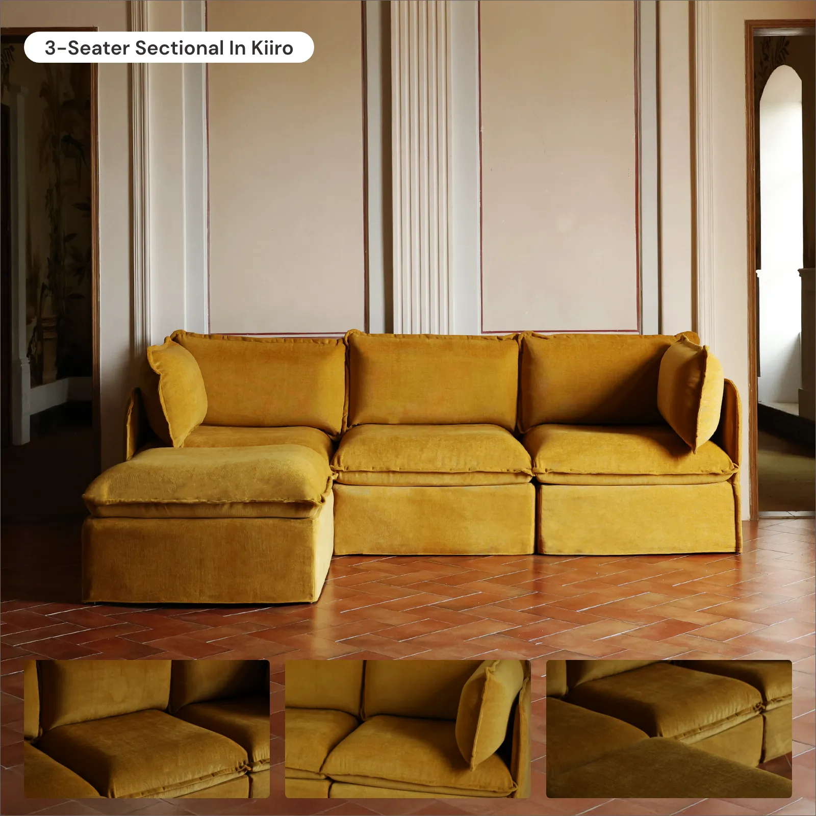 Modular Washable 6-Seater U-Sectional in Kiiro | Memorix  Seat | Contour Pillow