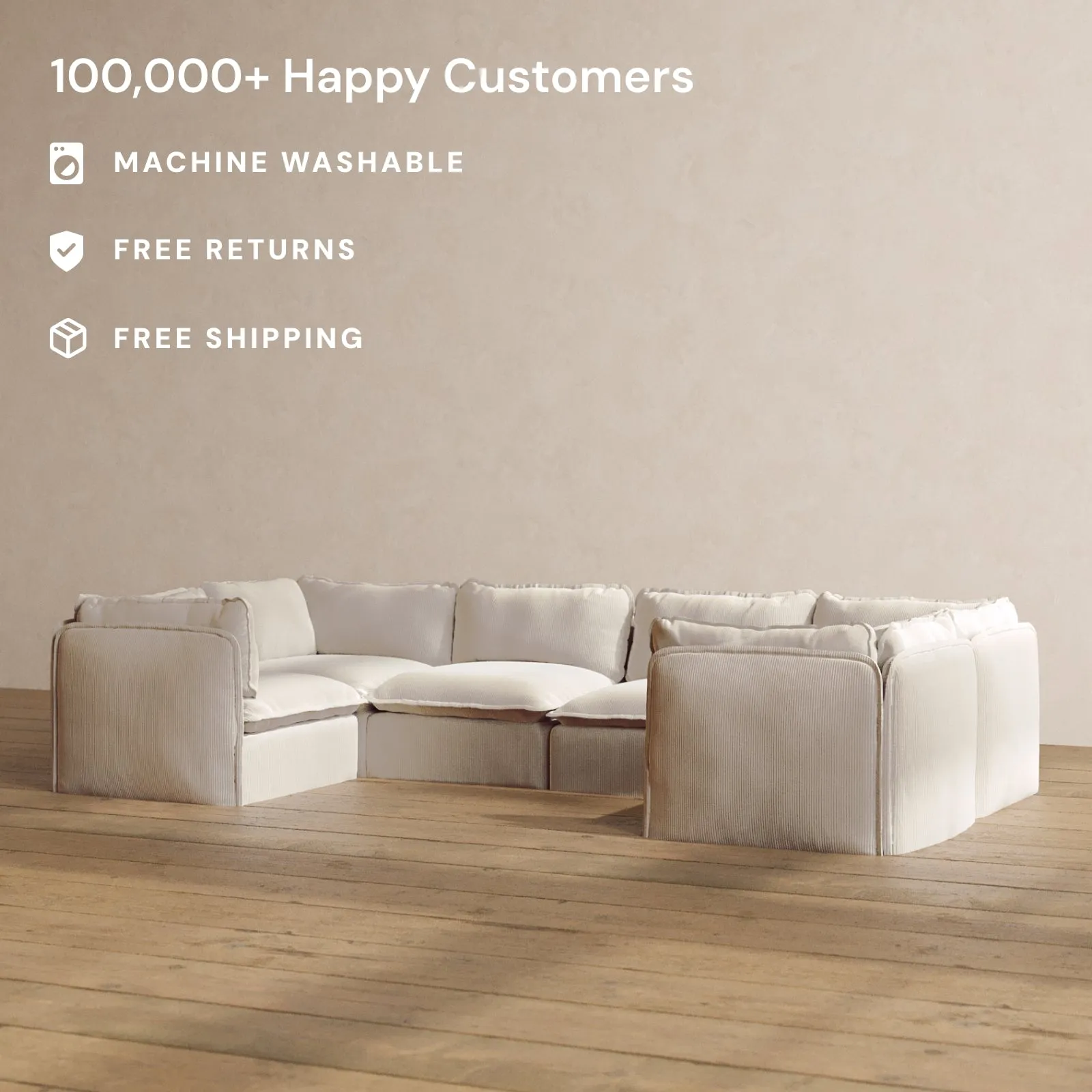 Modular Washable 6-Seater U-Sectional in Milk | Memorix  Seat | Contour Pillow