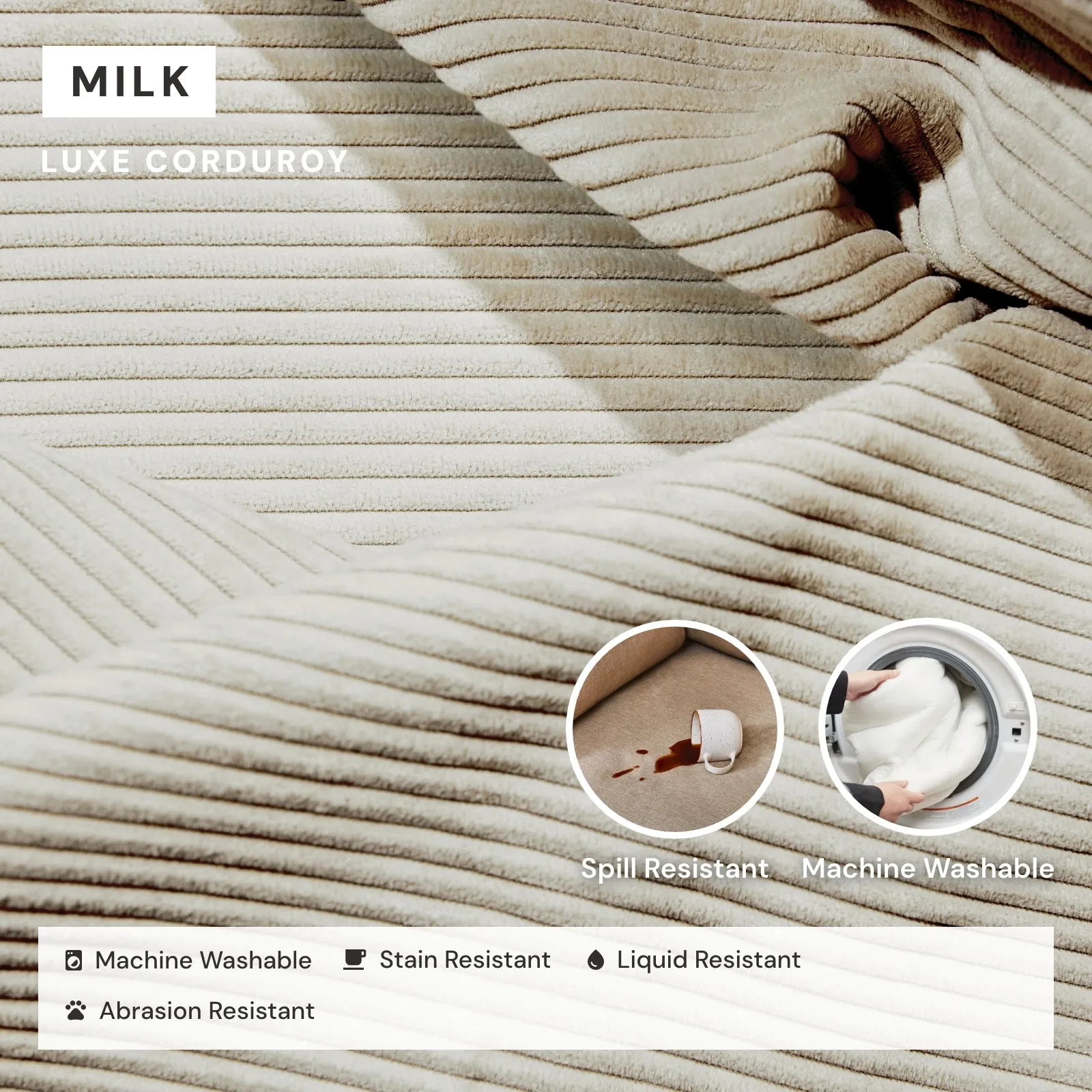 Modular Washable 6-Seater U-Sectional in Milk | Memorix  Seat | Contour Pillow