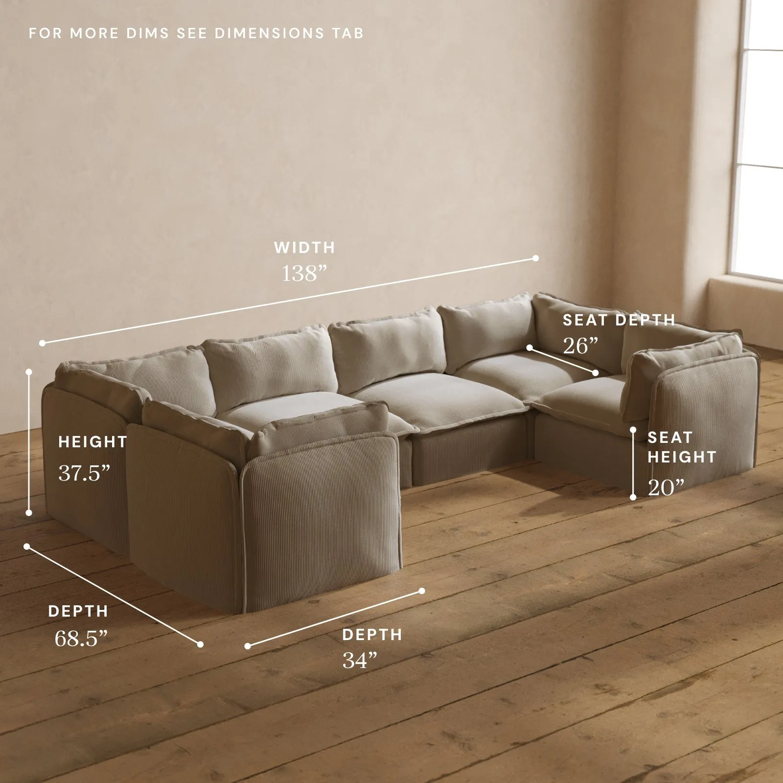 Modular Washable 6-Seater U-Sectional in Milk | Memorix  Seat | Contour Pillow
