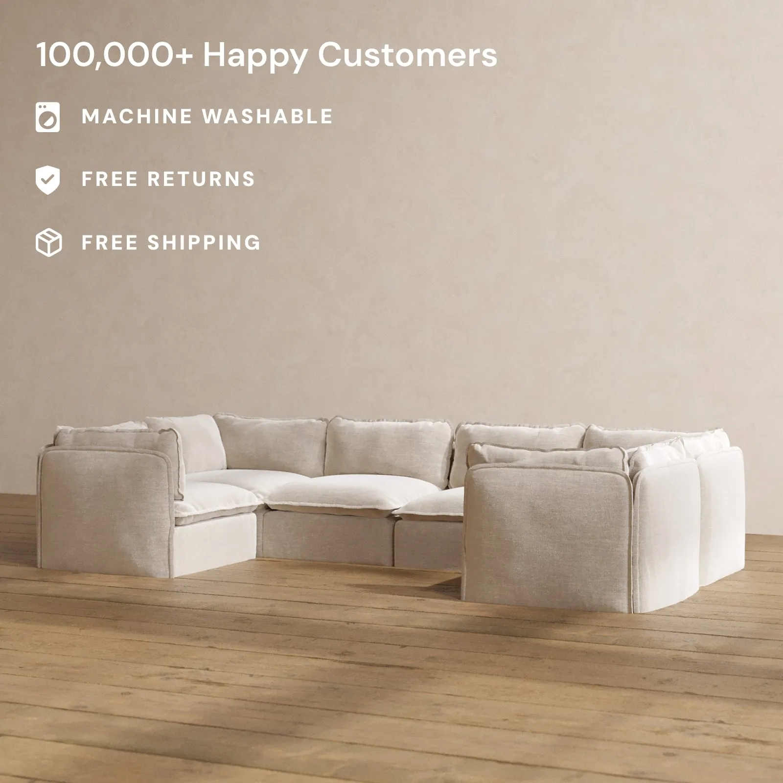 Modular Washable 6-Seater U-Sectional in Mist | Memorix  Seat | Contour Pillow