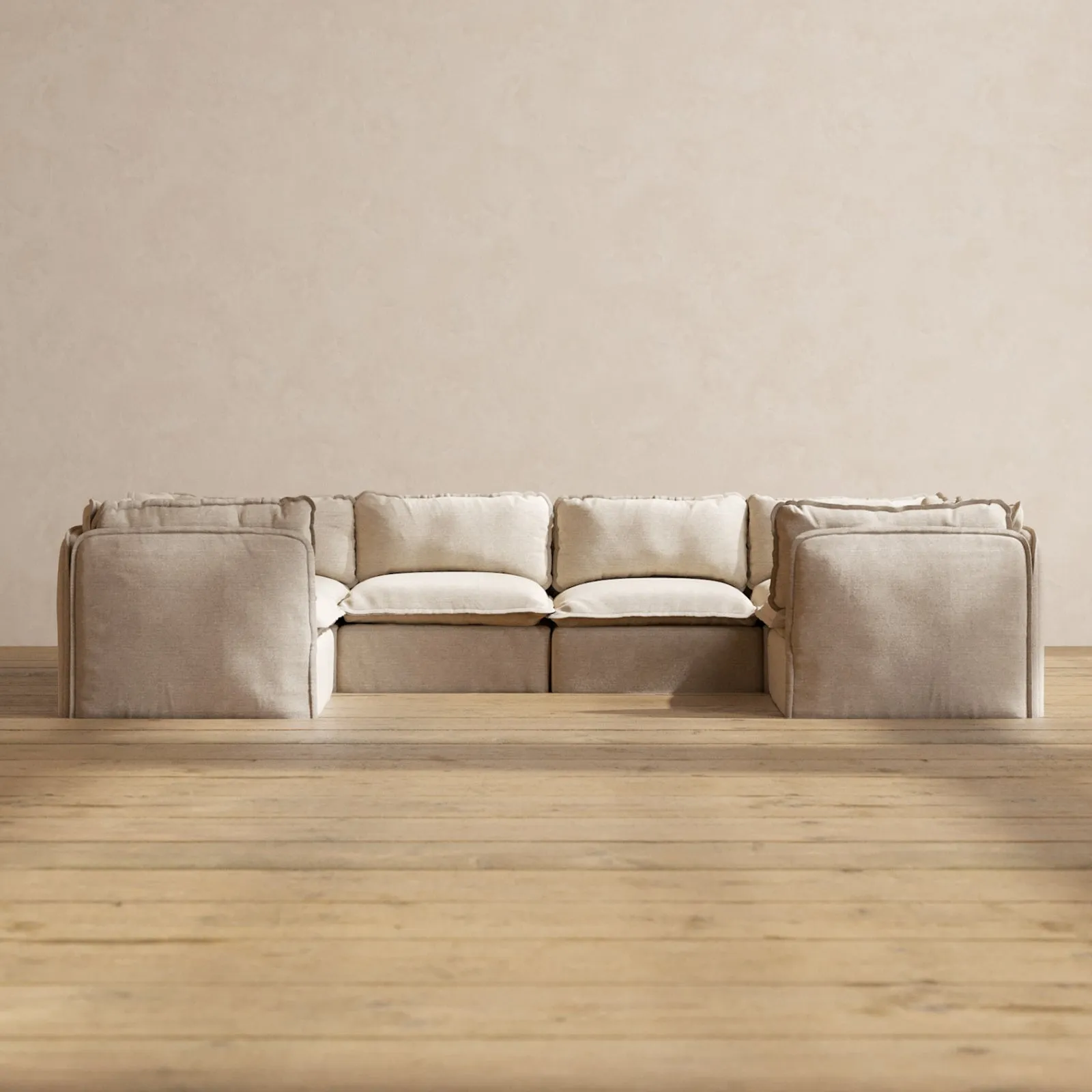 Modular Washable 6-Seater U-Sectional in Oat | Memorix  Seat | Contour Pillow