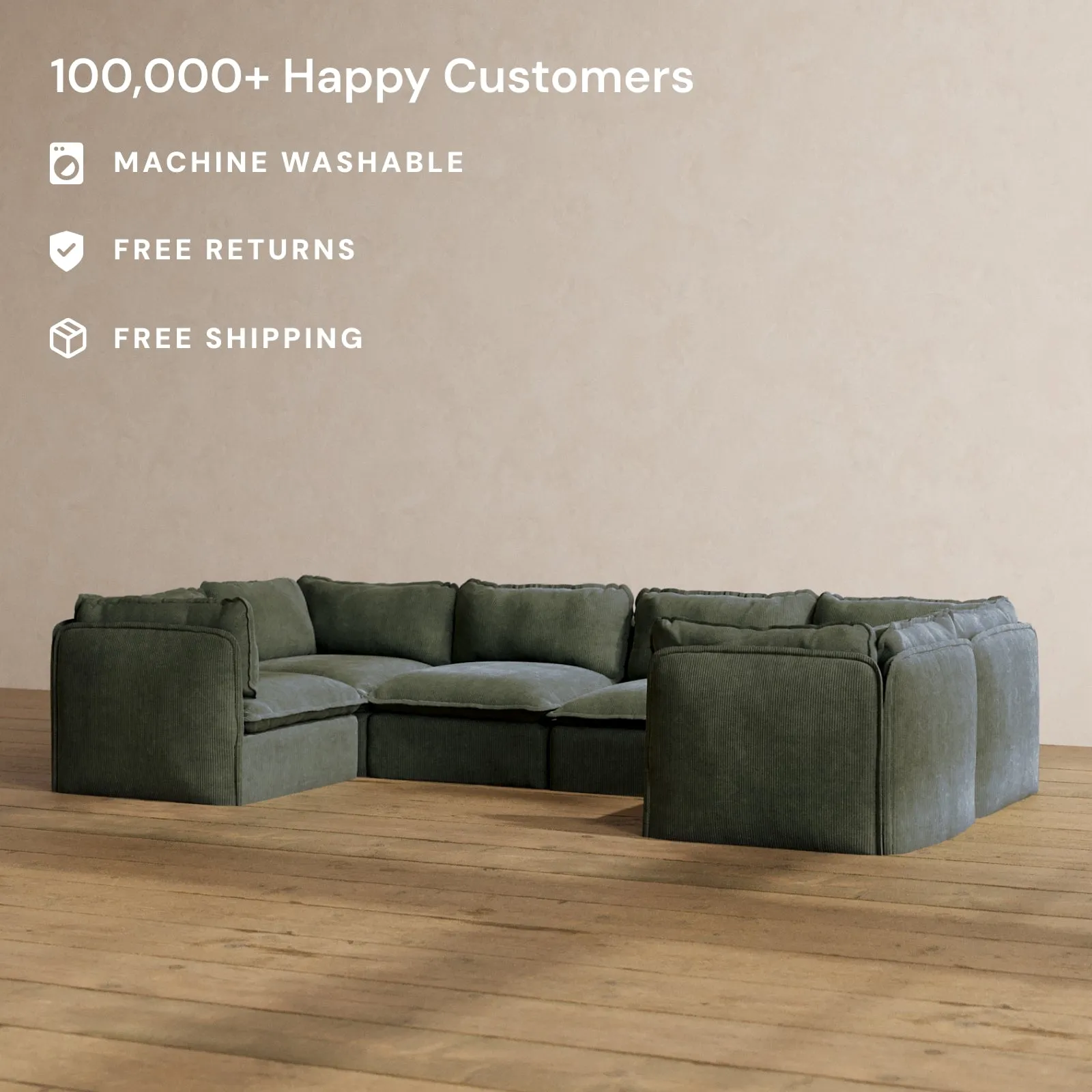 Modular Washable 6-Seater U-Sectional in Olivine | Memorix  Seat | Contour Pillow