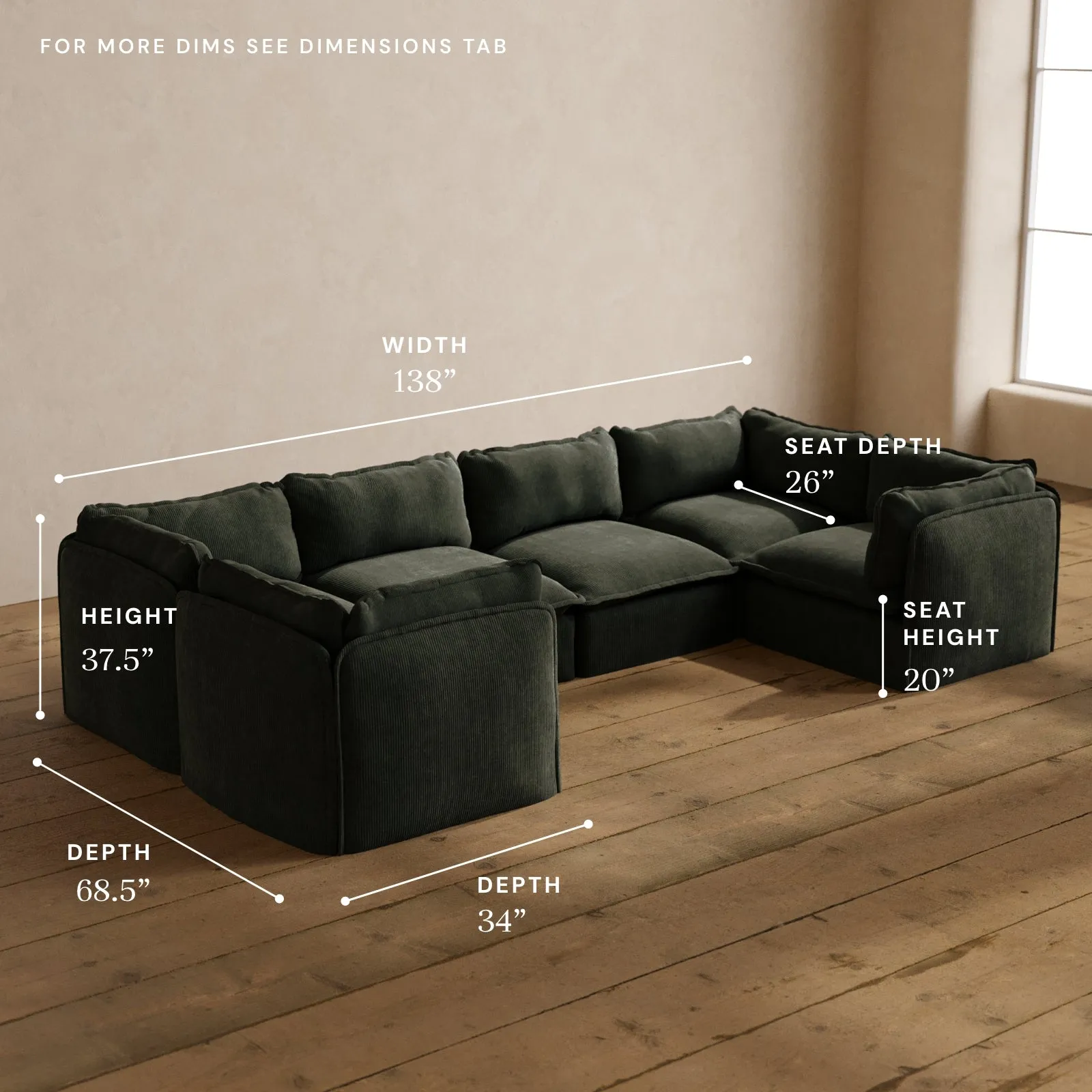 Modular Washable 6-Seater U-Sectional in Olivine | Memorix  Seat | Contour Pillow