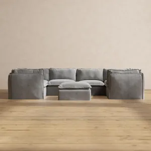 Modular Washable 6-Seater U-Sectional   Ottoman in Ash | Memorix  Seat | Contour Pillow