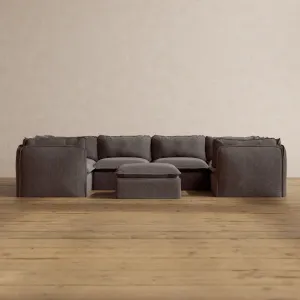 Modular Washable 6-Seater U-Sectional   Ottoman in Caviar | Memorix  Seat | Contour Pillow