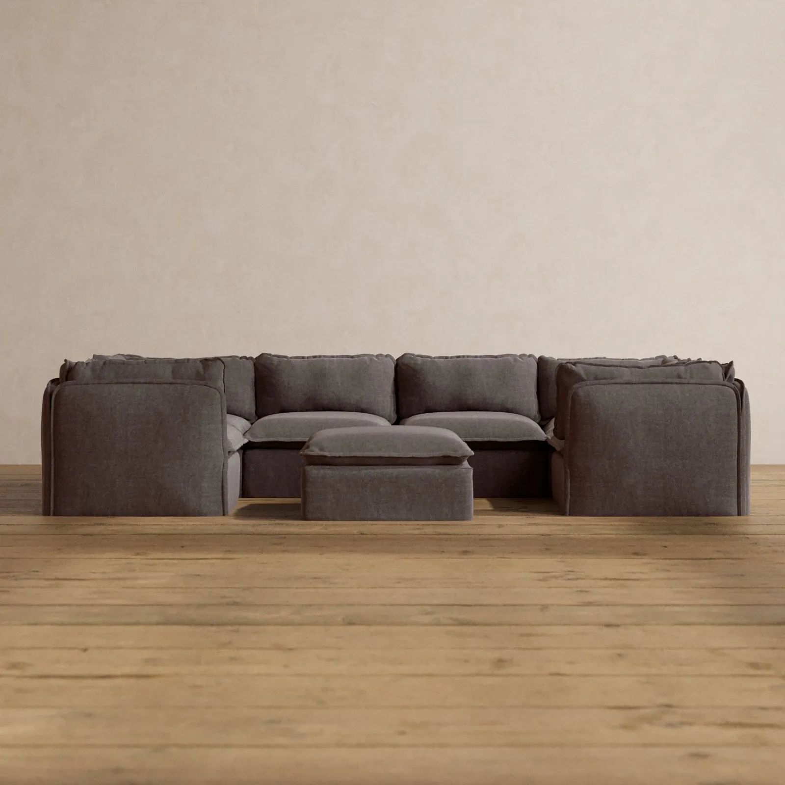 Modular Washable 6-Seater U-Sectional   Ottoman in Caviar | Memorix  Seat | Contour Pillow