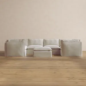 Modular Washable 6-Seater U-Sectional   Ottoman in Coco | Memorix  Seat | Contour Pillow
