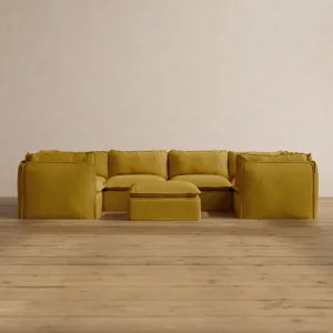 Modular Washable 6-Seater U-Sectional   Ottoman in Kiiro | Deluxe  Seat | Cloud Pillow