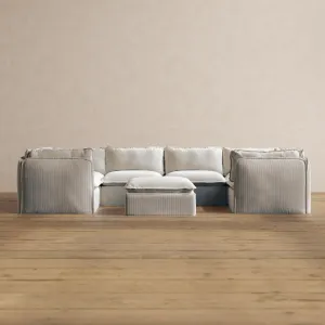 Modular Washable 6-Seater U-Sectional   Ottoman in Milk | Deluxe  Seat | Cloud Pillow