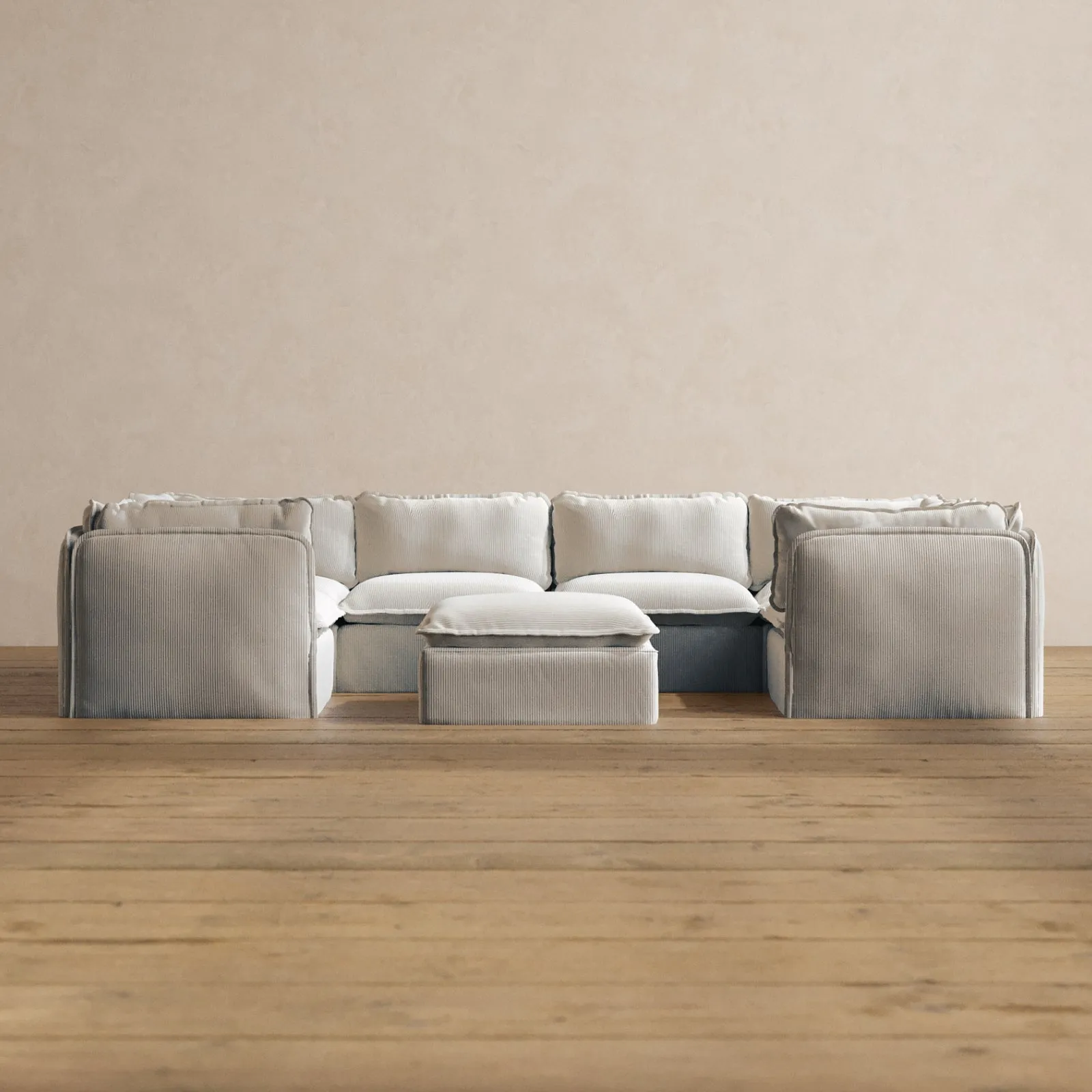 Modular Washable 6-Seater U-Sectional   Ottoman in Milk | Memorix  Seat | Contour Pillow