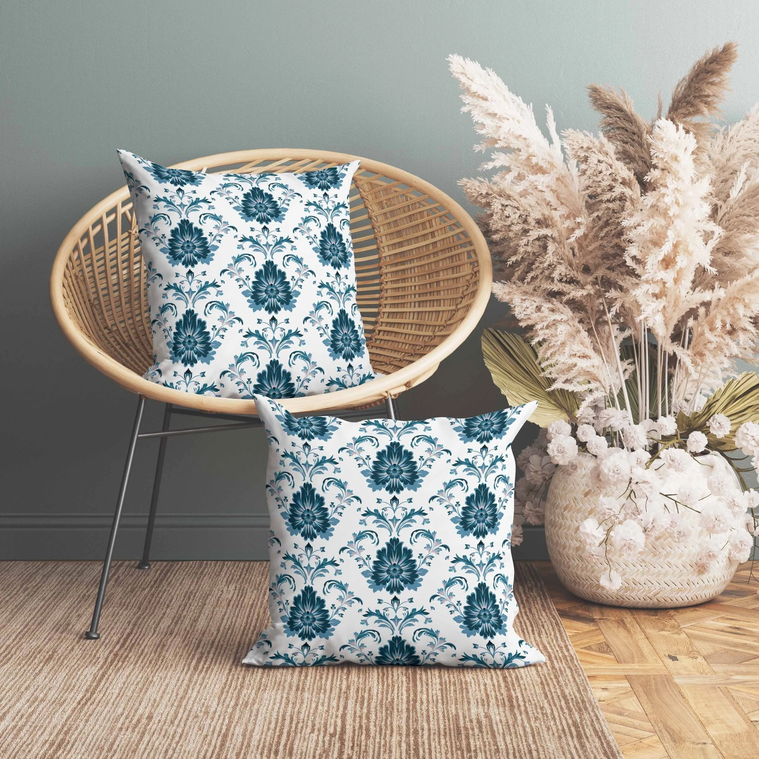 Ornate Opulence Faux Suede Reversible Throw Pillow Turquoise and Pink