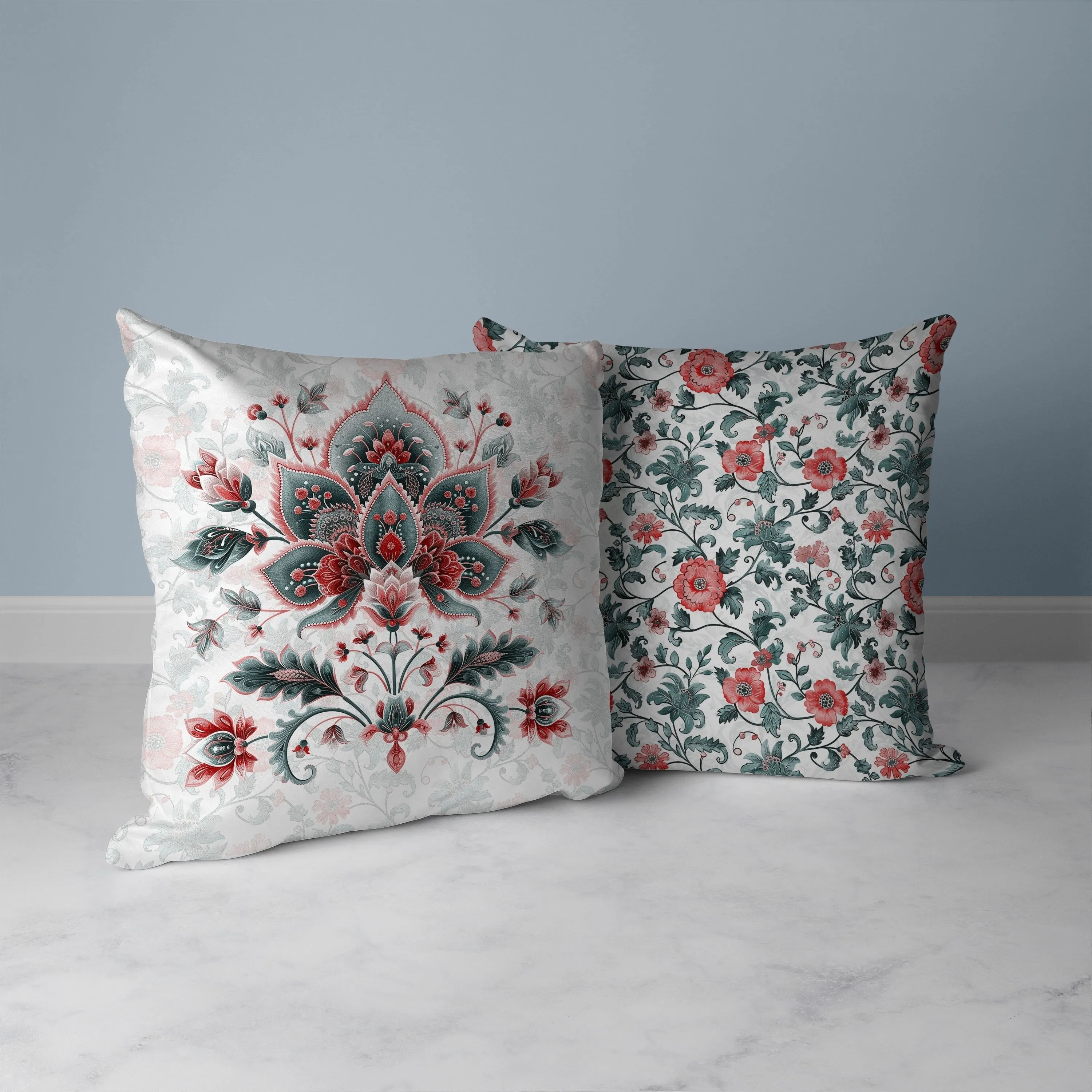 Paisley Petal Melody Faux Suede Reversible Throw Pillow Red and Green