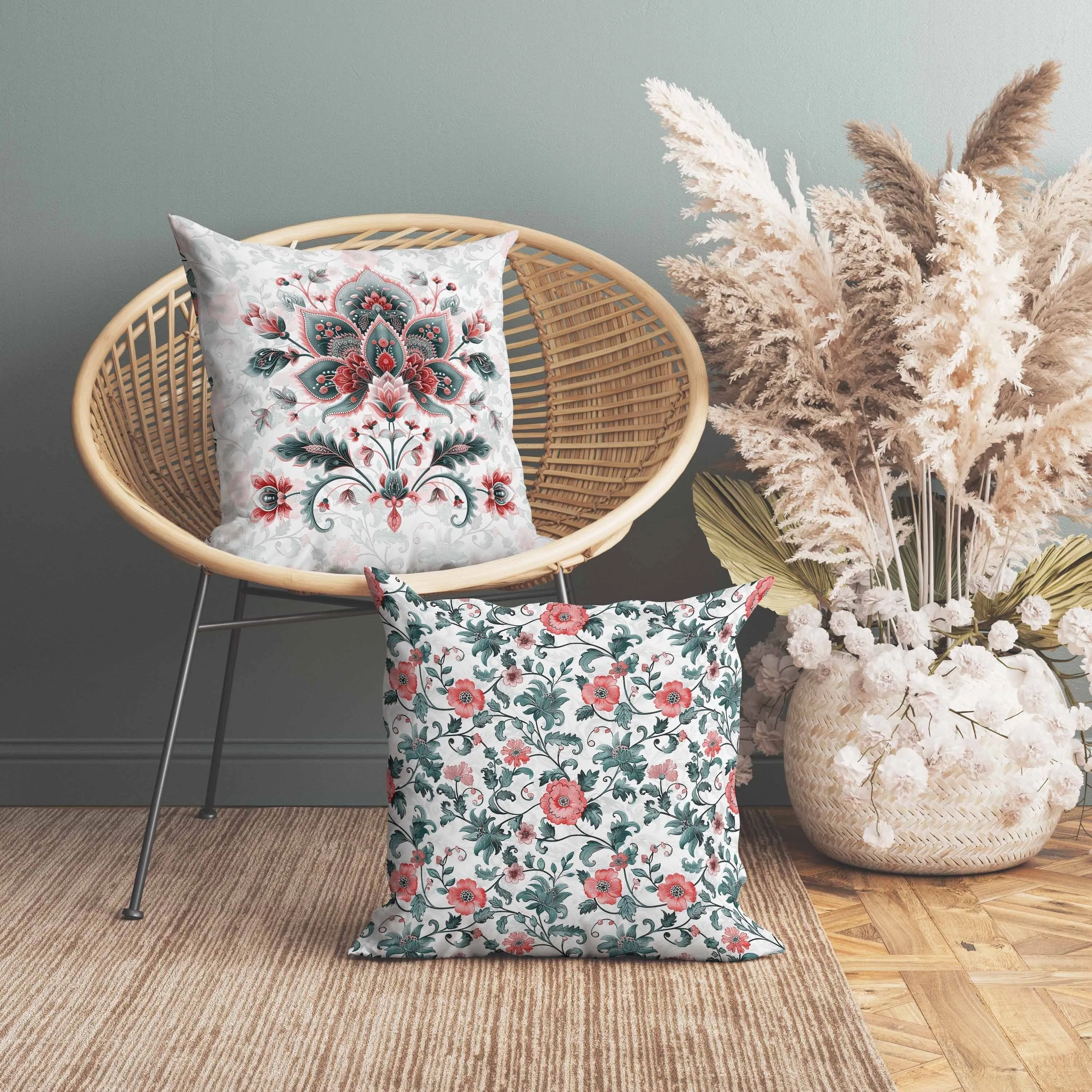 Paisley Petal Melody Faux Suede Reversible Throw Pillow Red and Green