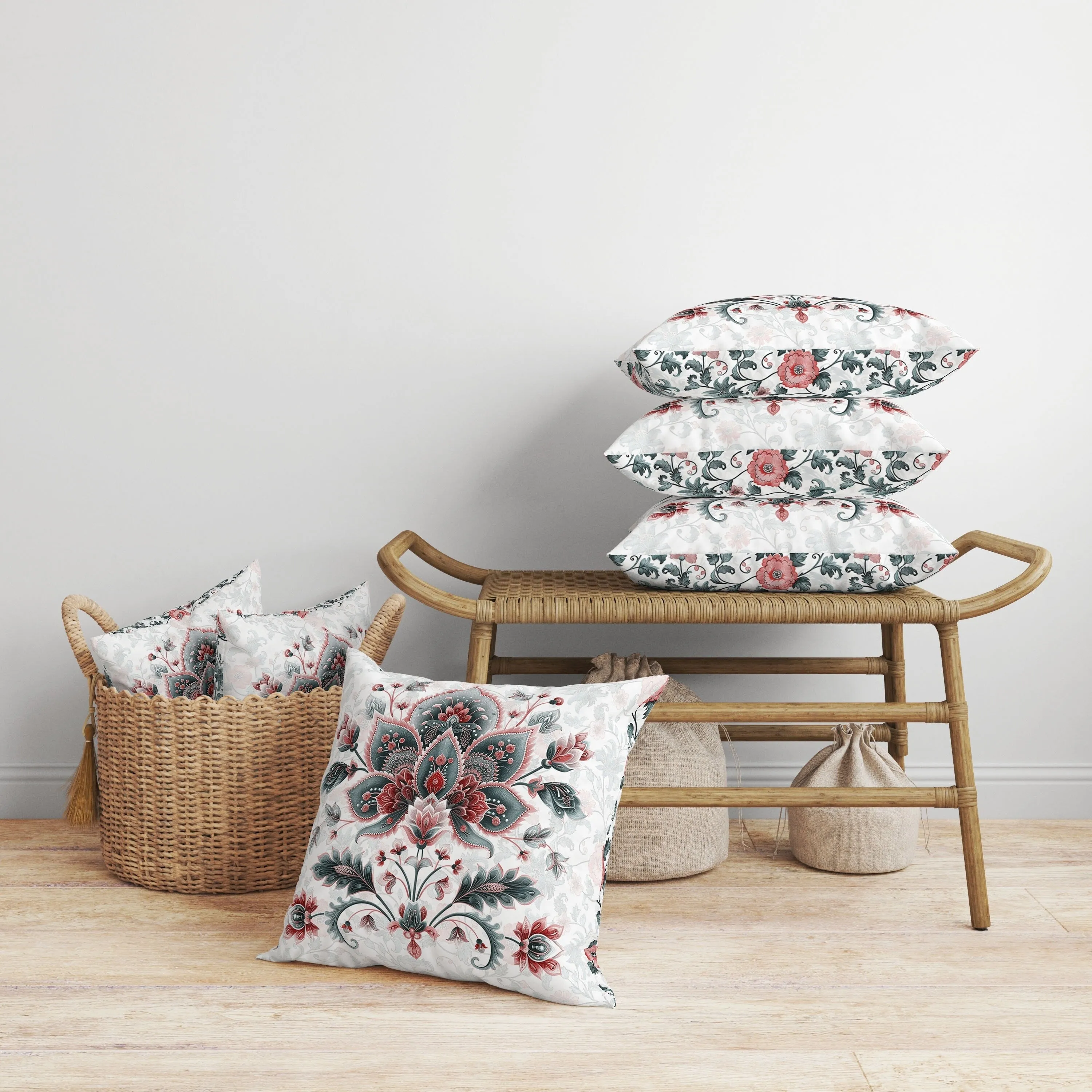 Paisley Petal Melody Faux Suede Reversible Throw Pillow Red and Green
