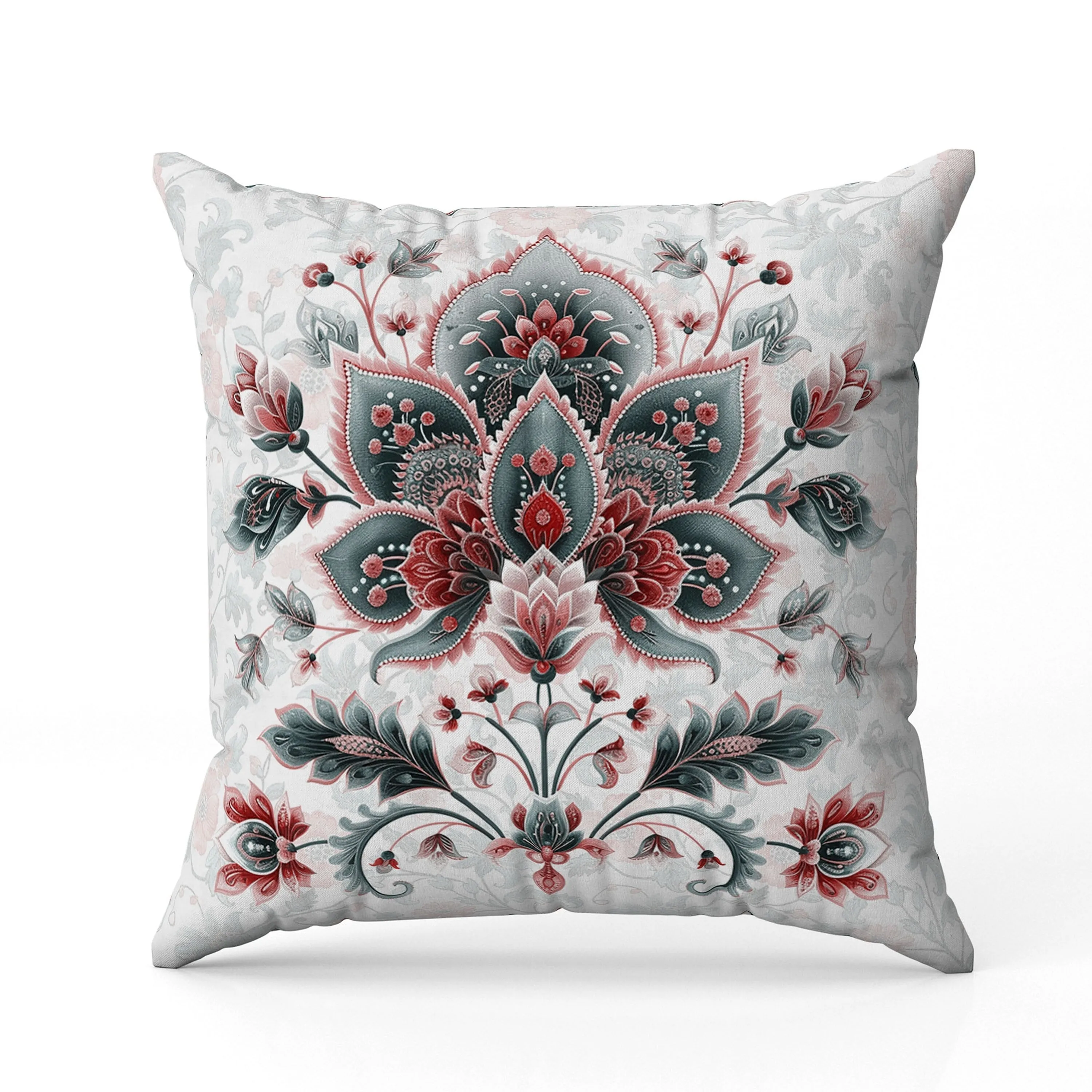 Paisley Petal Melody Faux Suede Reversible Throw Pillow Red and Green