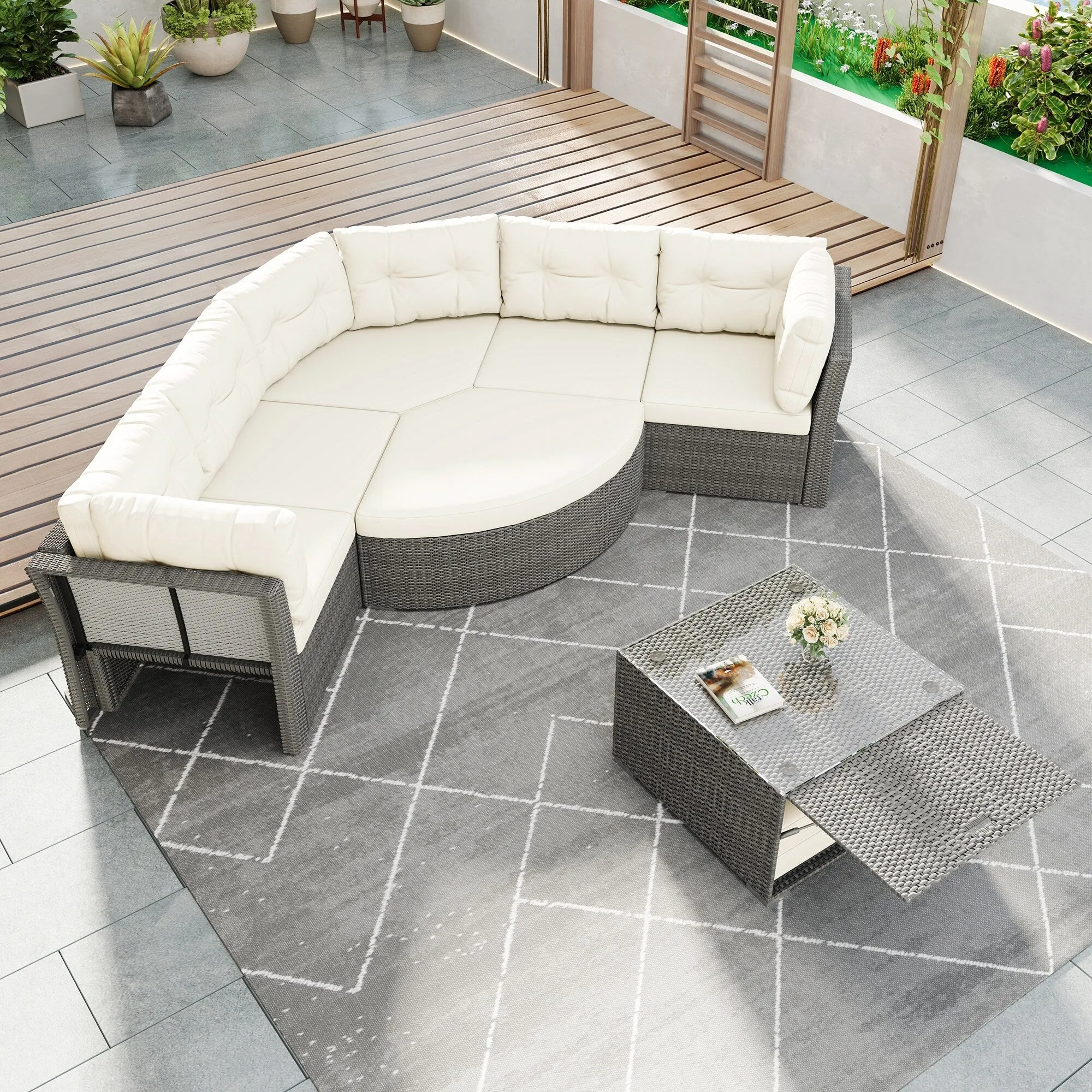 Patio Furniture Set Outdoor Furniture Daybed Rattan Sectional Furniture Set Patio Seating Group With Cushions and Center Table