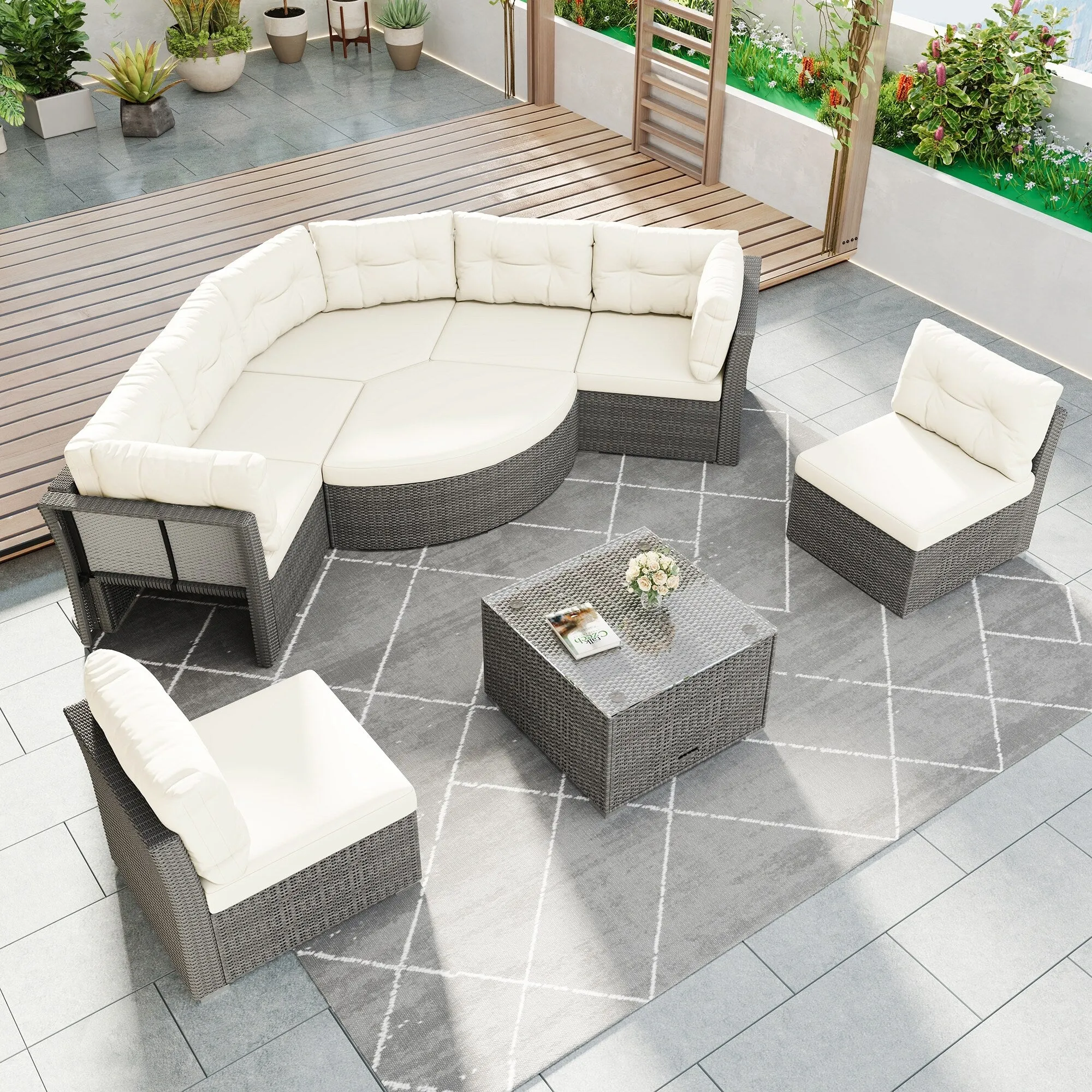 Patio Furniture Set Outdoor Furniture Daybed Rattan Sectional Furniture Set Patio Seating Group With Cushions and Center Table
