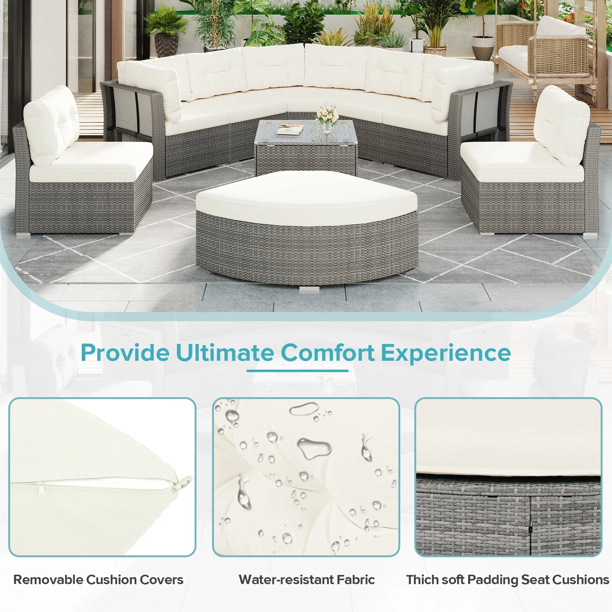 Patio Furniture Set Outdoor Furniture Daybed Rattan Sectional Furniture Set Patio Seating Group With Cushions and Center Table