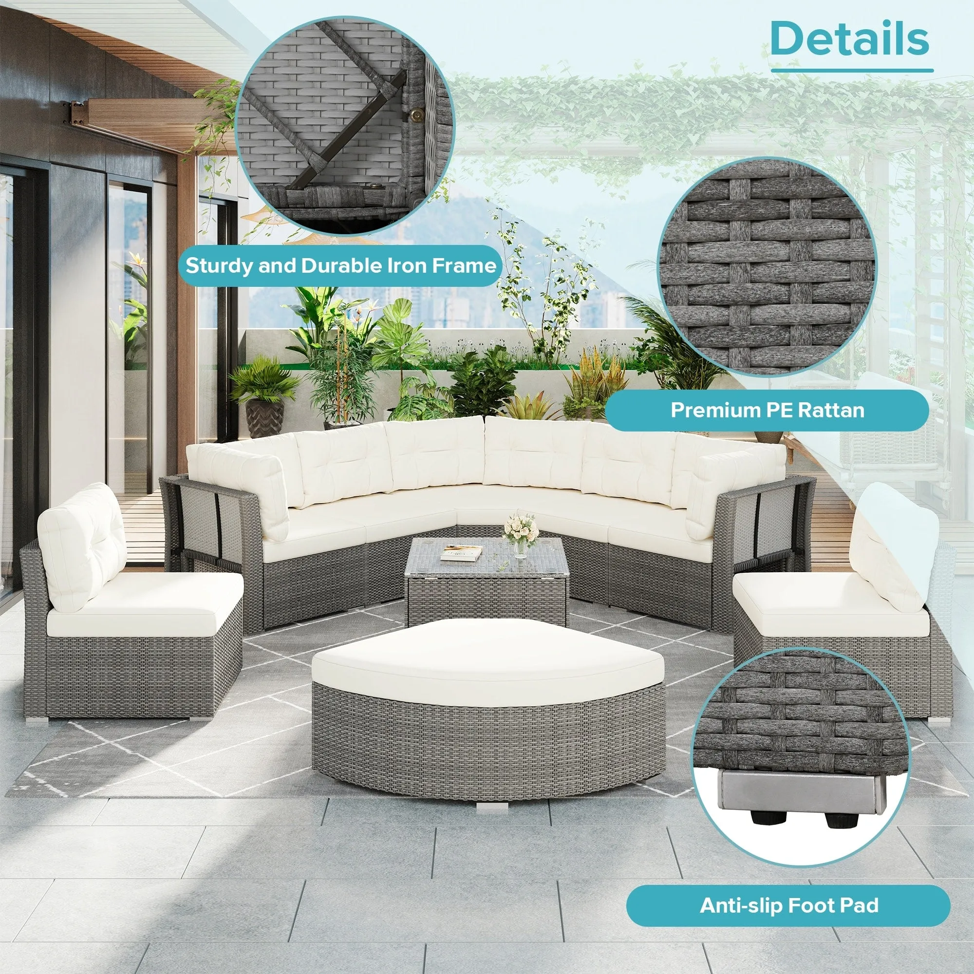 Patio Furniture Set Outdoor Furniture Daybed Rattan Sectional Furniture Set Patio Seating Group With Cushions and Center Table
