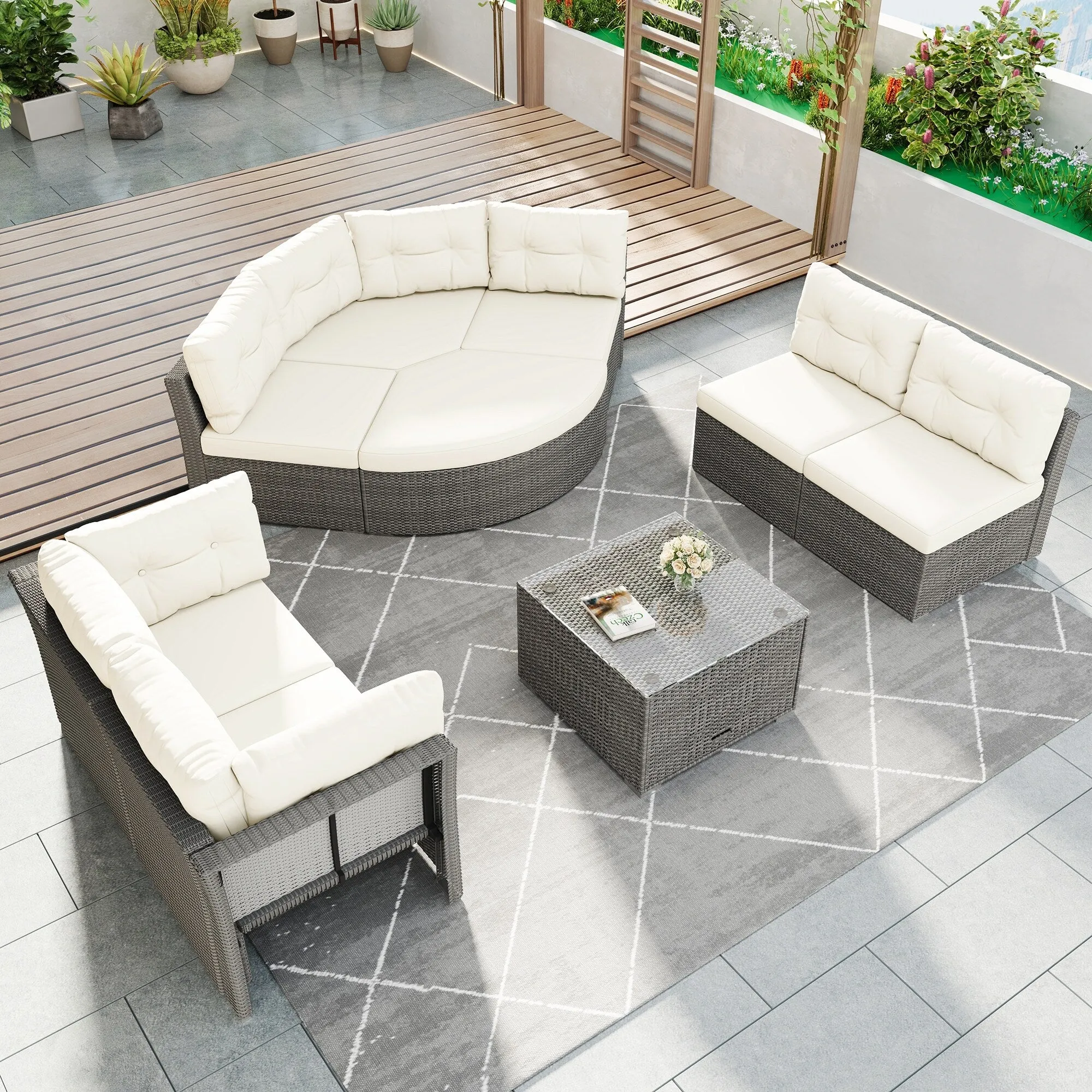 Patio Furniture Set Outdoor Furniture Daybed Rattan Sectional Furniture Set Patio Seating Group With Cushions and Center Table