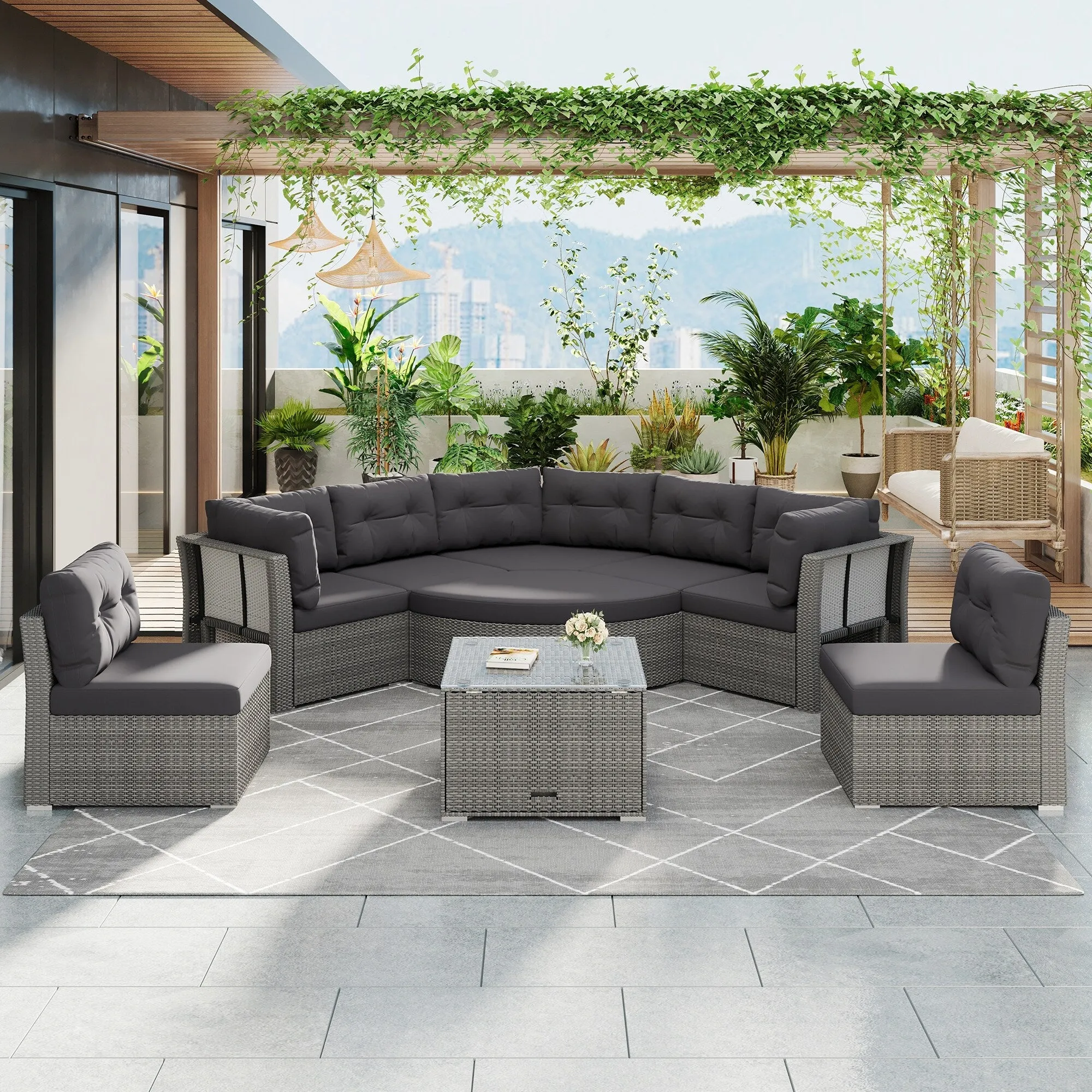 Patio Furniture Set Outdoor Furniture Daybed Rattan Sectional Furniture Set Patio Seating Group With Cushions and Center Table