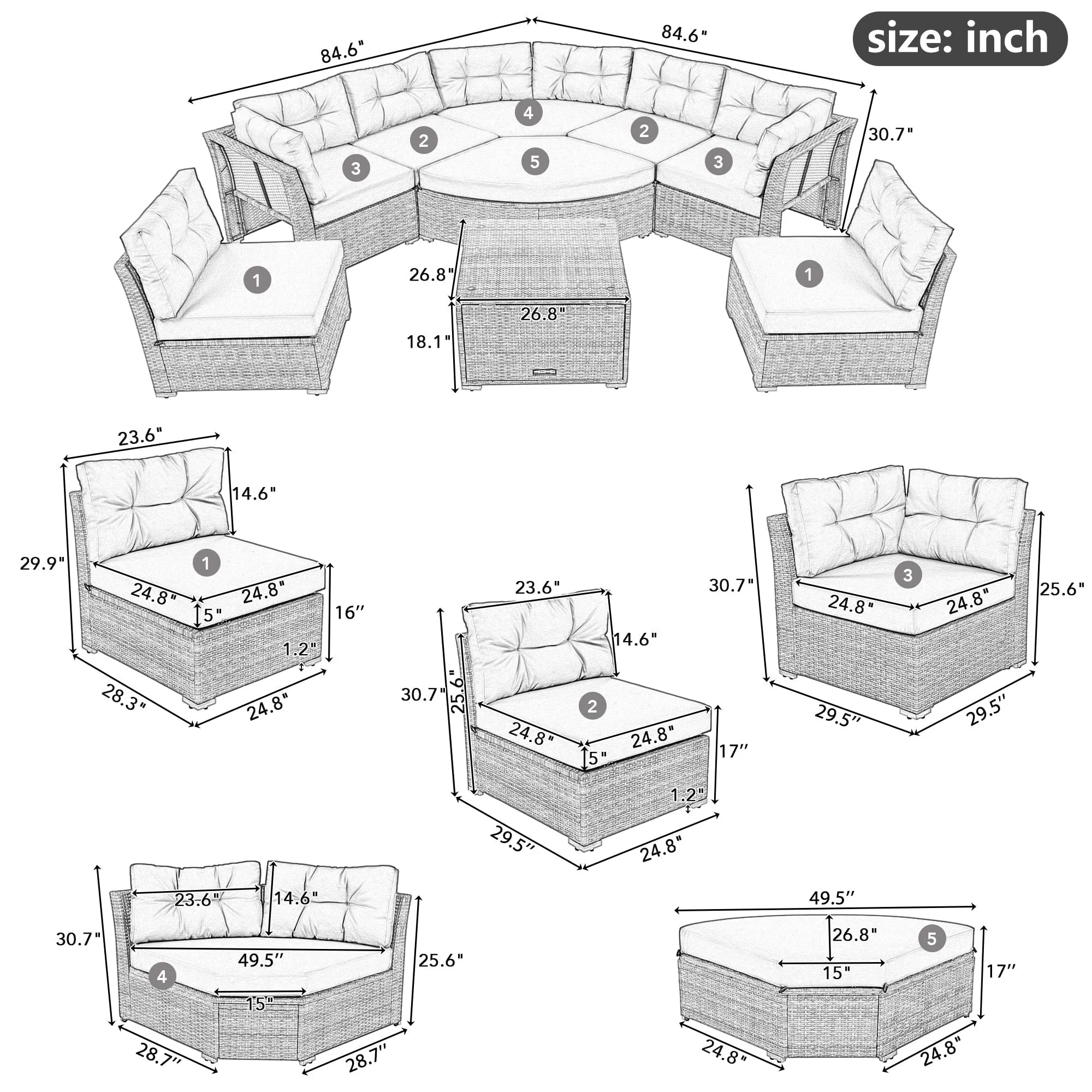 Patio Furniture Set Outdoor Furniture Daybed Rattan Sectional Furniture Set Patio Seating Group With Cushions and Center Table