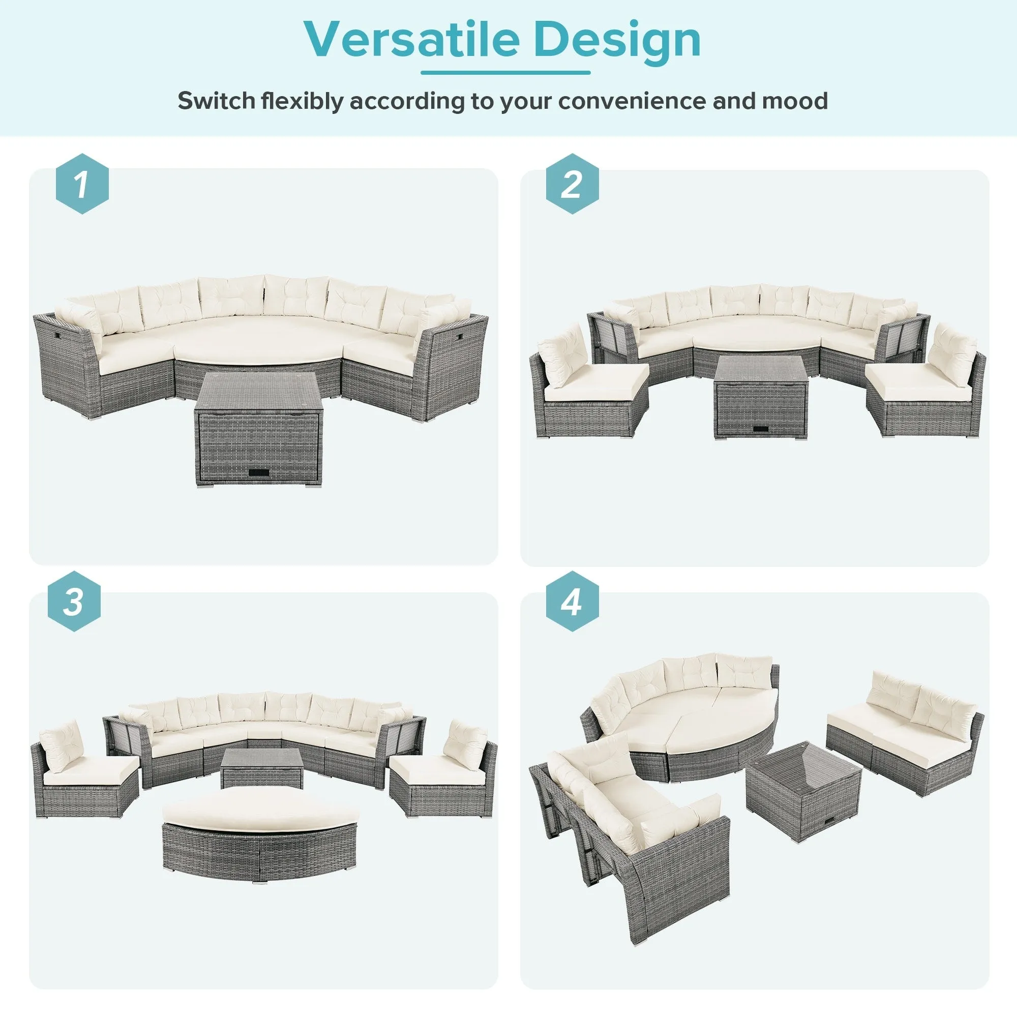 Patio Furniture Set Outdoor Furniture Daybed Rattan Sectional Furniture Set Patio Seating Group With Cushions and Center Table