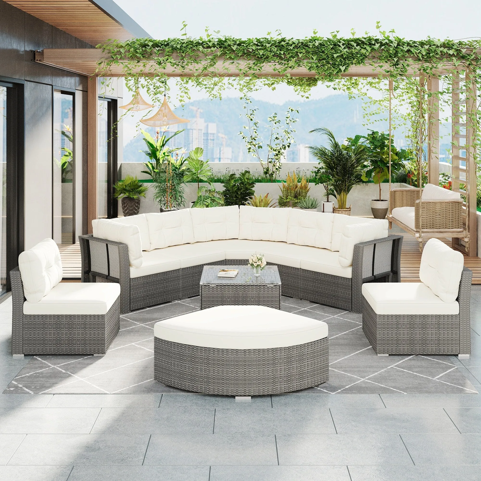 Patio Furniture Set Outdoor Furniture Daybed Rattan Sectional Furniture Set Patio Seating Group With Cushions and Center Table