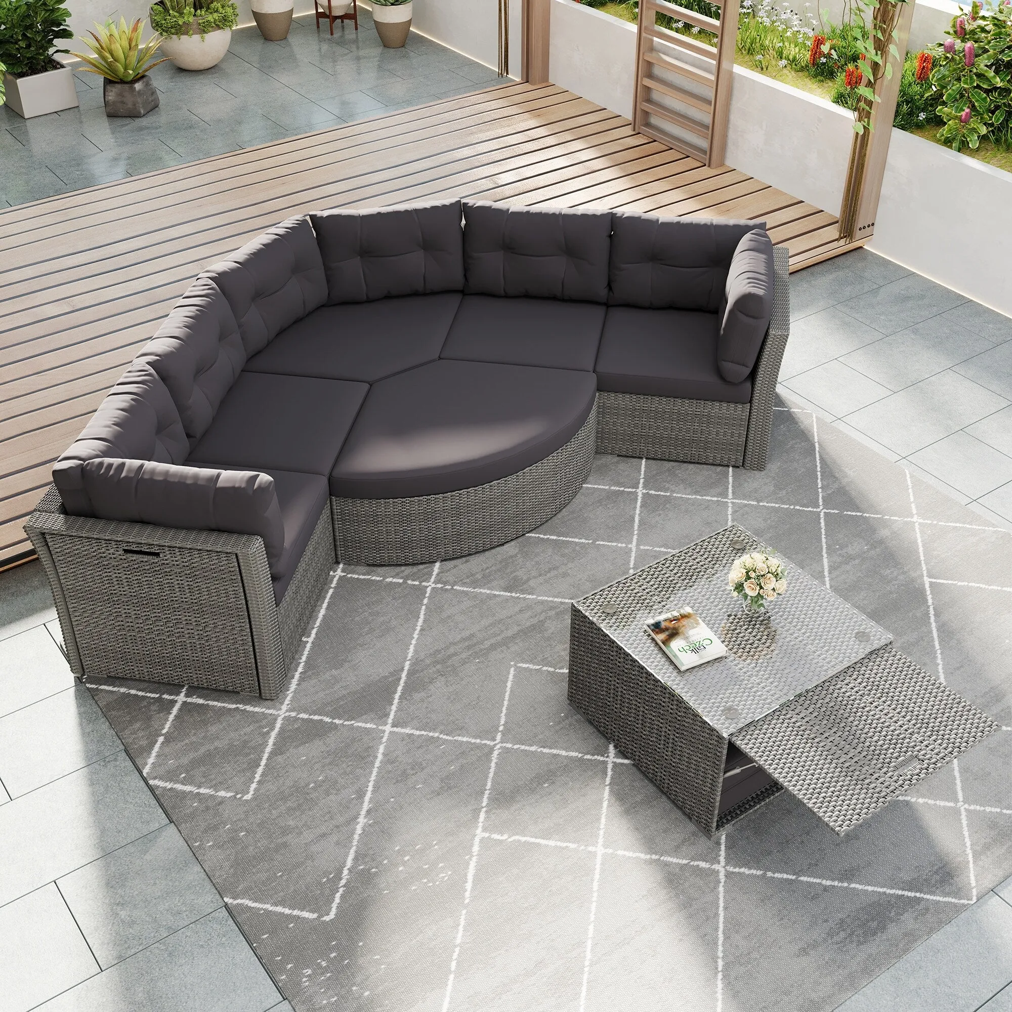 Patio Furniture Set Outdoor Furniture Daybed Rattan Sectional Furniture Set Patio Seating Group With Cushions and Center Table