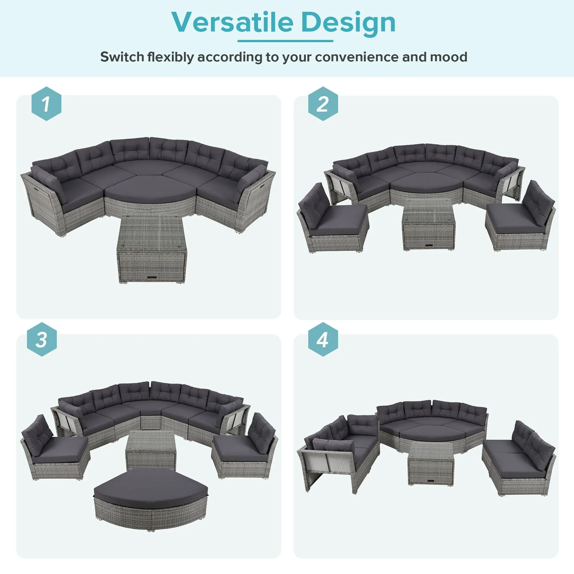 Patio Furniture Set Outdoor Furniture Daybed Rattan Sectional Furniture Set Patio Seating Group With Cushions and Center Table