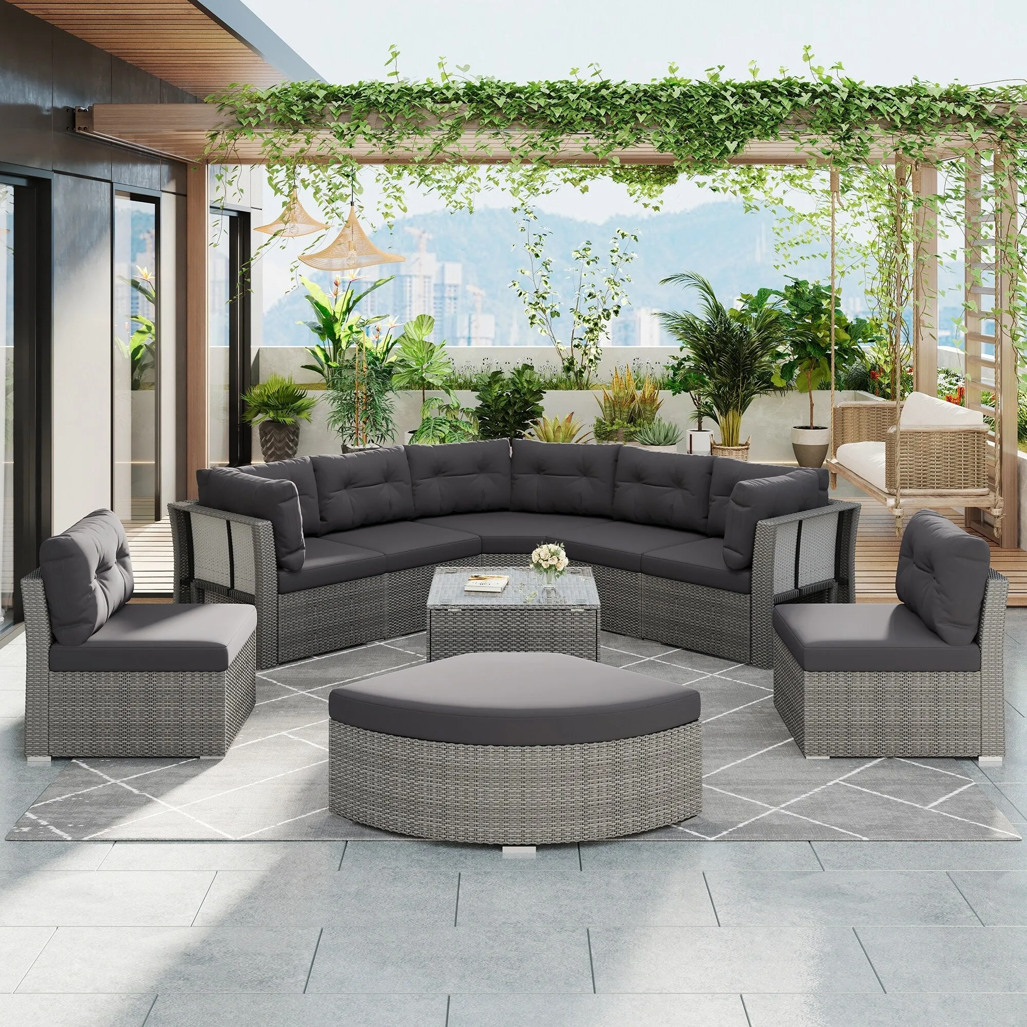 Patio Furniture Set Outdoor Furniture Daybed Rattan Sectional Furniture Set Patio Seating Group With Cushions and Center Table