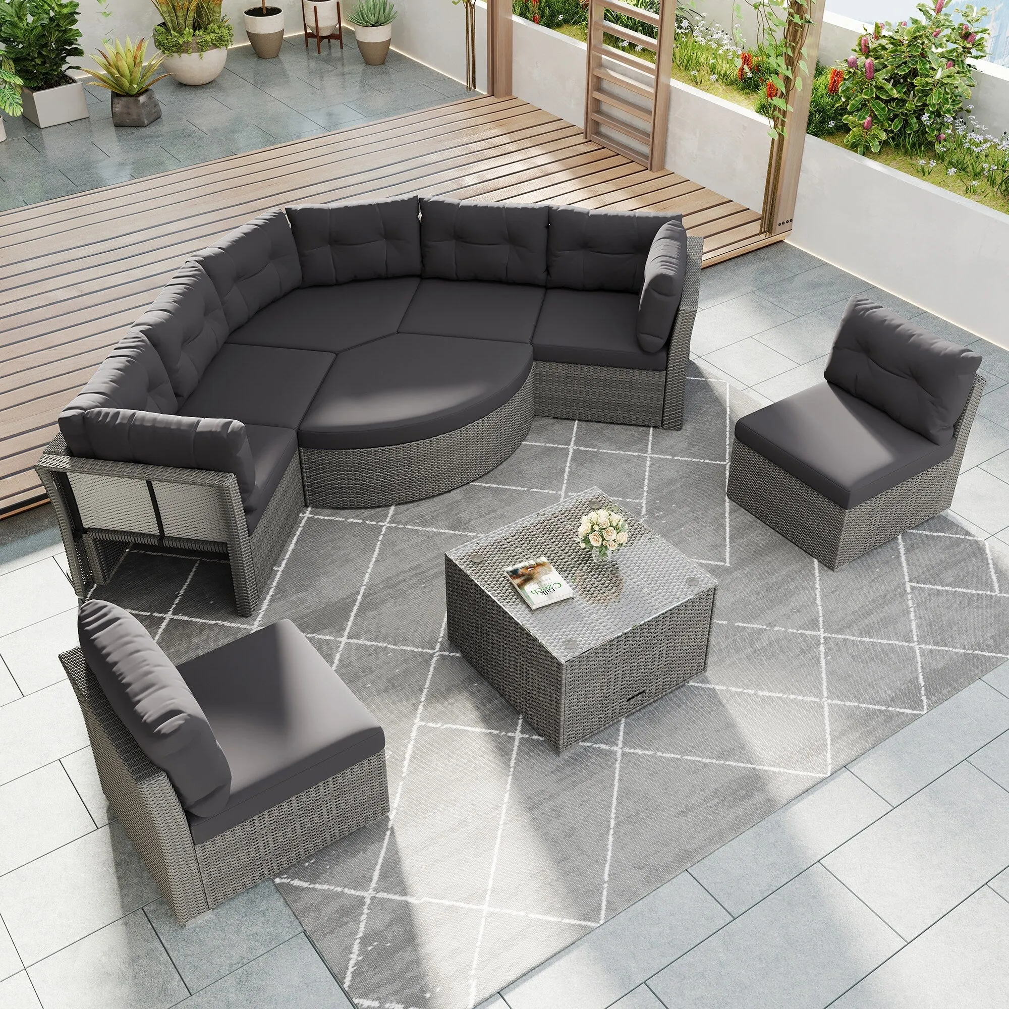 Patio Furniture Set Outdoor Furniture Daybed Rattan Sectional Furniture Set Patio Seating Group With Cushions and Center Table